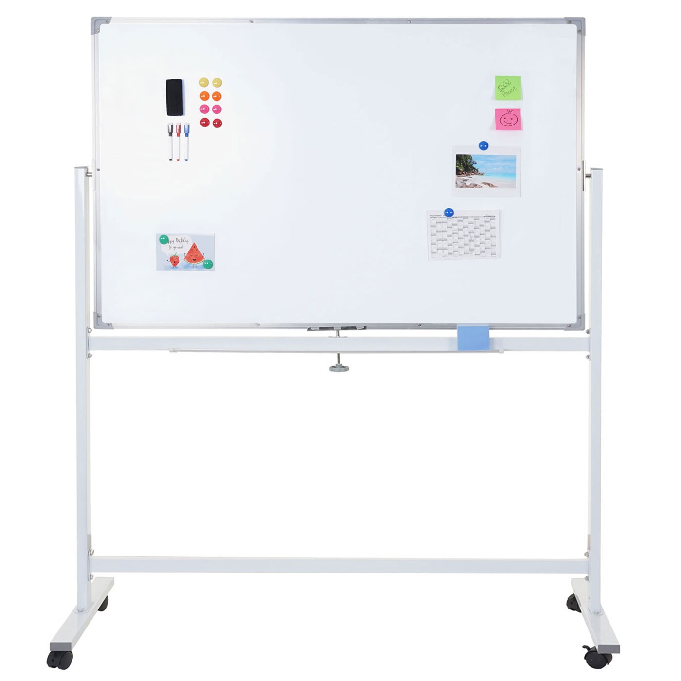 Whiteboard MCW-C85, Magnettafel Memoboard Pinnwand, mobil rollbar inkl. Zubehör ~ 150x100cm