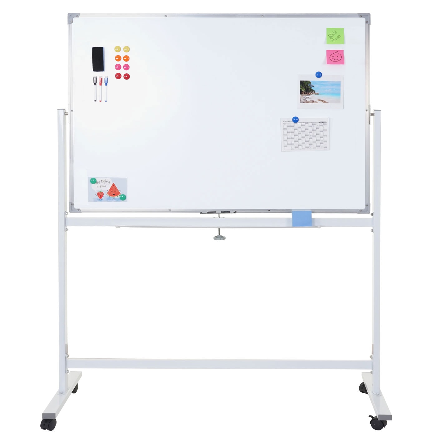 Whiteboard MCW-C85, Magnettafel Memoboard Pinnwand, mobil rollbar inkl. Zubehör ~ 120x90cm