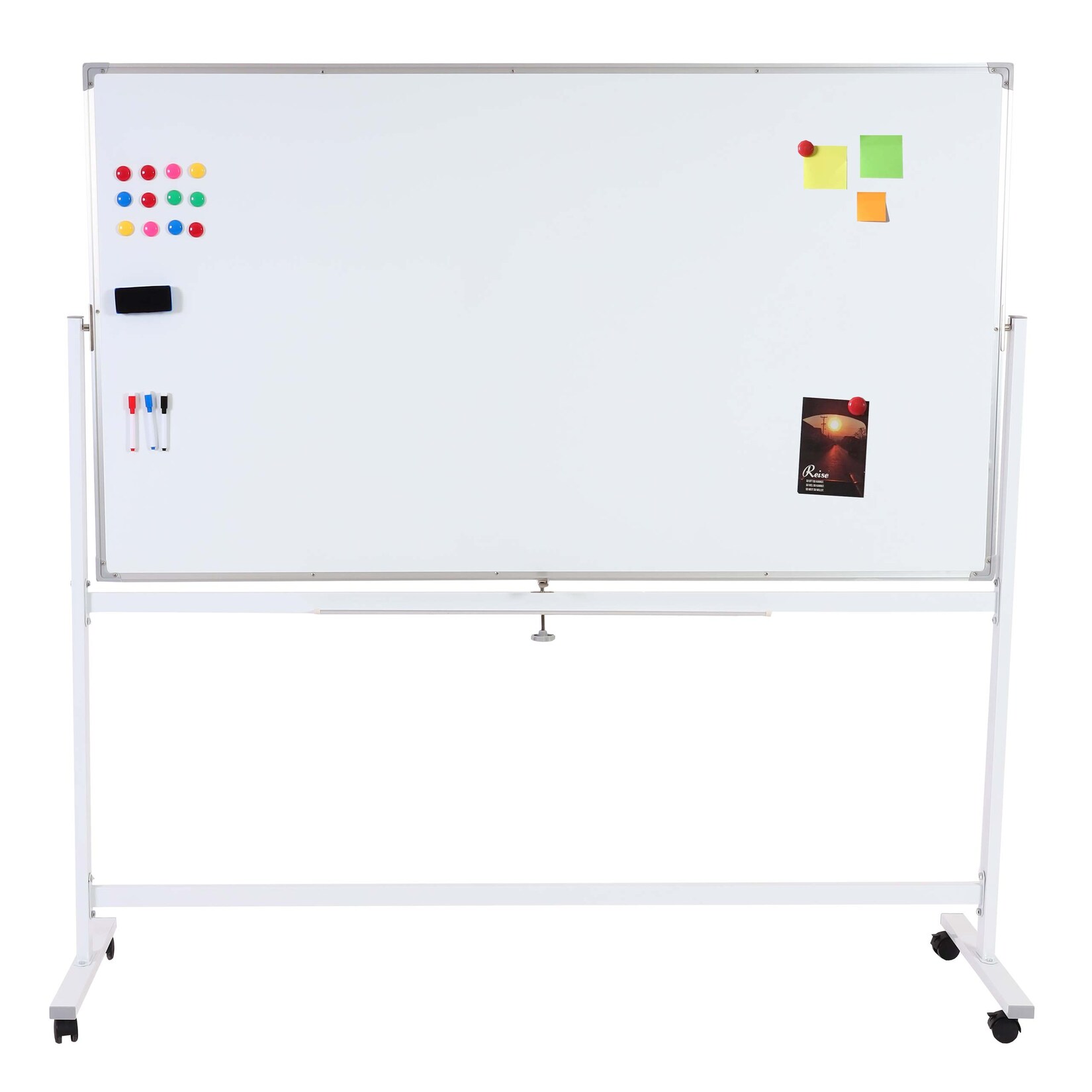 Whiteboard MCW-C85, Magnettafel Memoboard Pinnwand, mobil rollbar inkl. Zubehör ~ 180x100cm