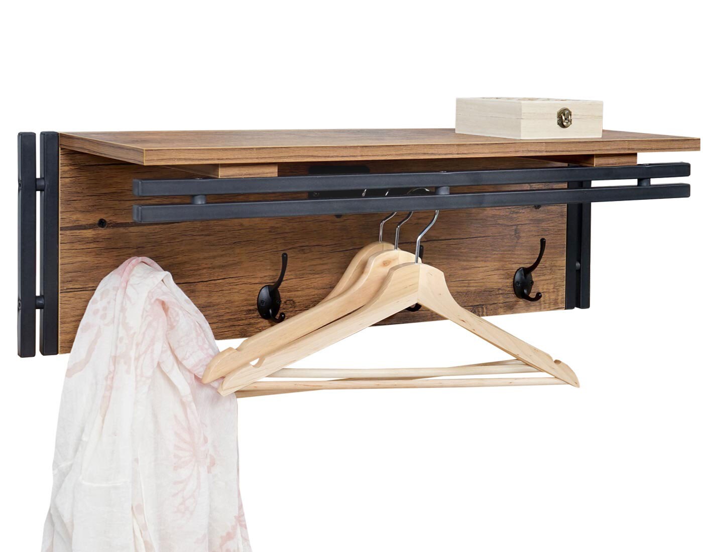 Wandgarderobe MCW-A27, Garderobe Regal, 4 Haken 24x75x24cm 3D-Struktur ~ Wildeiche-Optik | 04057651247229