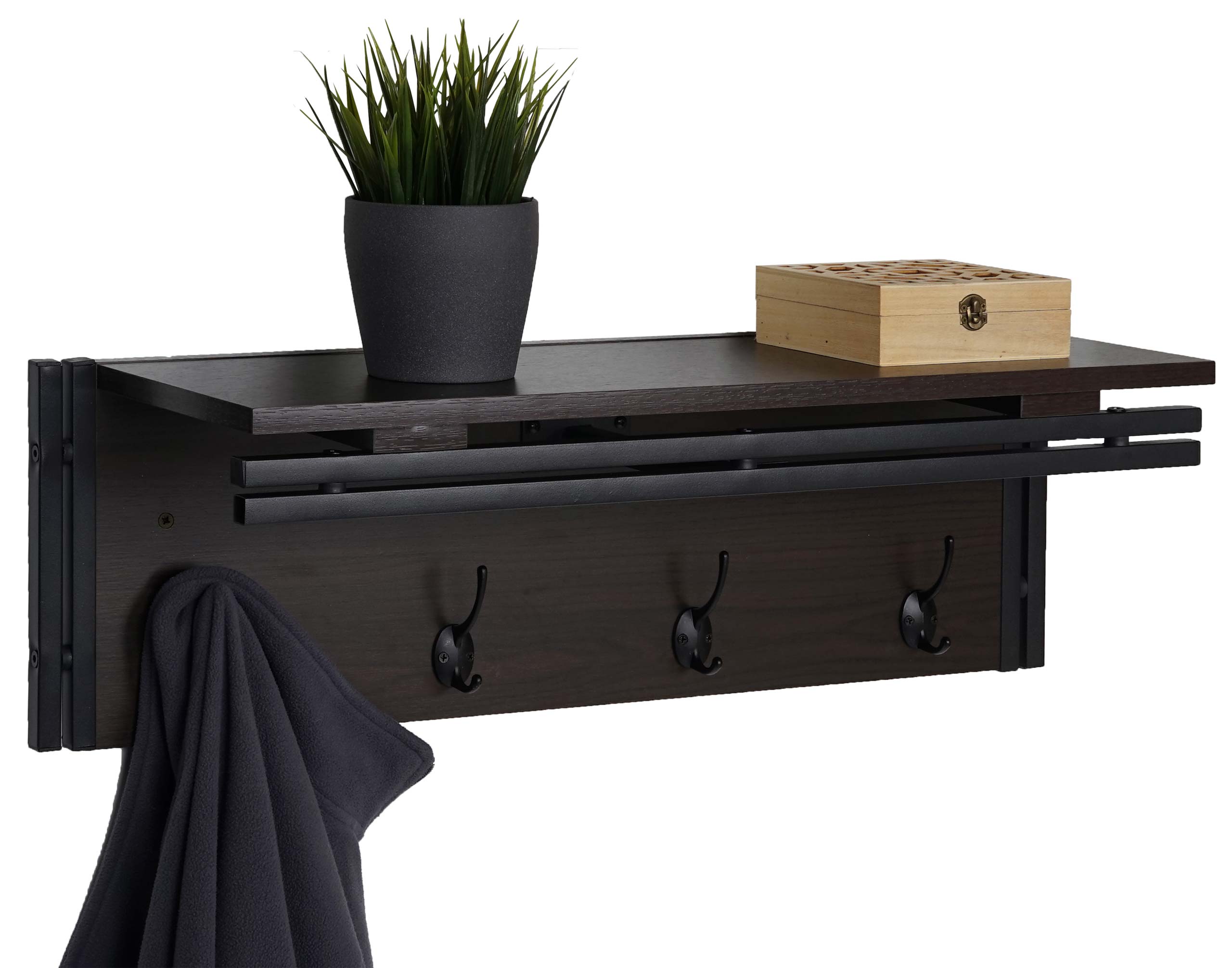 Wandgarderobe MCW-A27, Garderobe Regal, 4 Haken 24x75x24cm 3D-Struktur ~ dunkelbraun - Bild 1