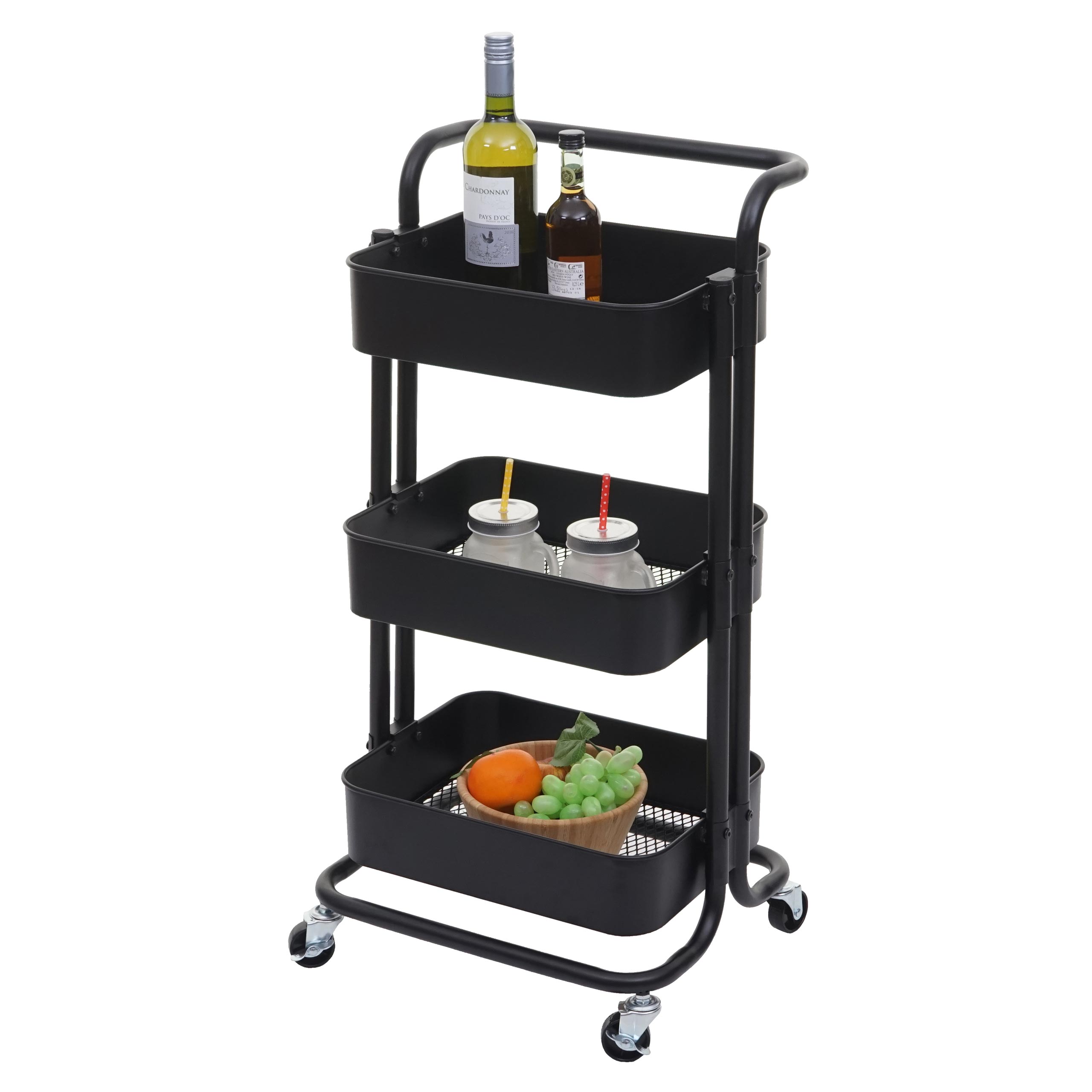 Servierwagen MCW-C64, K&uuml;chenwagen Barwagen Teewagen Transportwagen Rollwagen ~ schwarz mit Griff - Bild 1