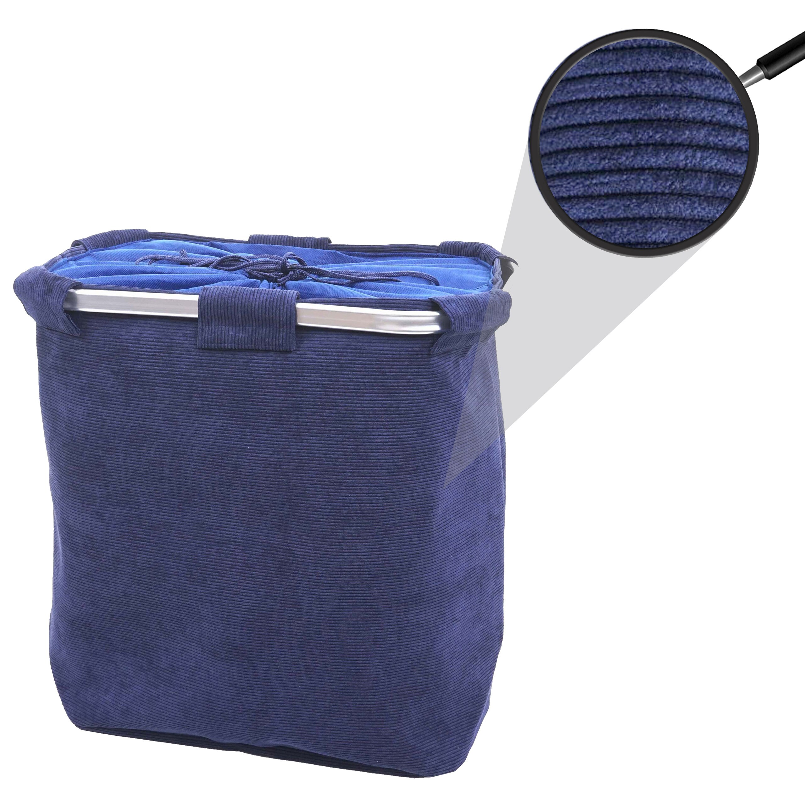 W&auml;schesammler MCW-C34, Laundry W&auml;schebox W&auml;schekorb W&auml;schebeh&auml;lter mit Netz, 2 F&auml;cher 56x49x30cm 82l ~ cord blau - Bild 1