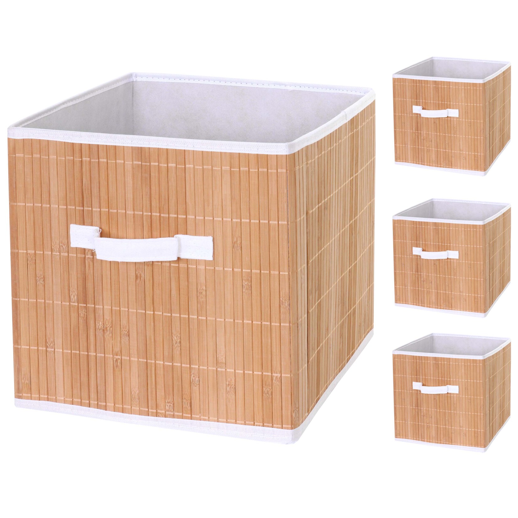 4er-Set Faltbox MCW-C21, Korb Aufbewahrungskorb Ordnungsbox Sortierbox Aufbewahrungsbox, Bambus 32x32x32cm ~ naturfarben