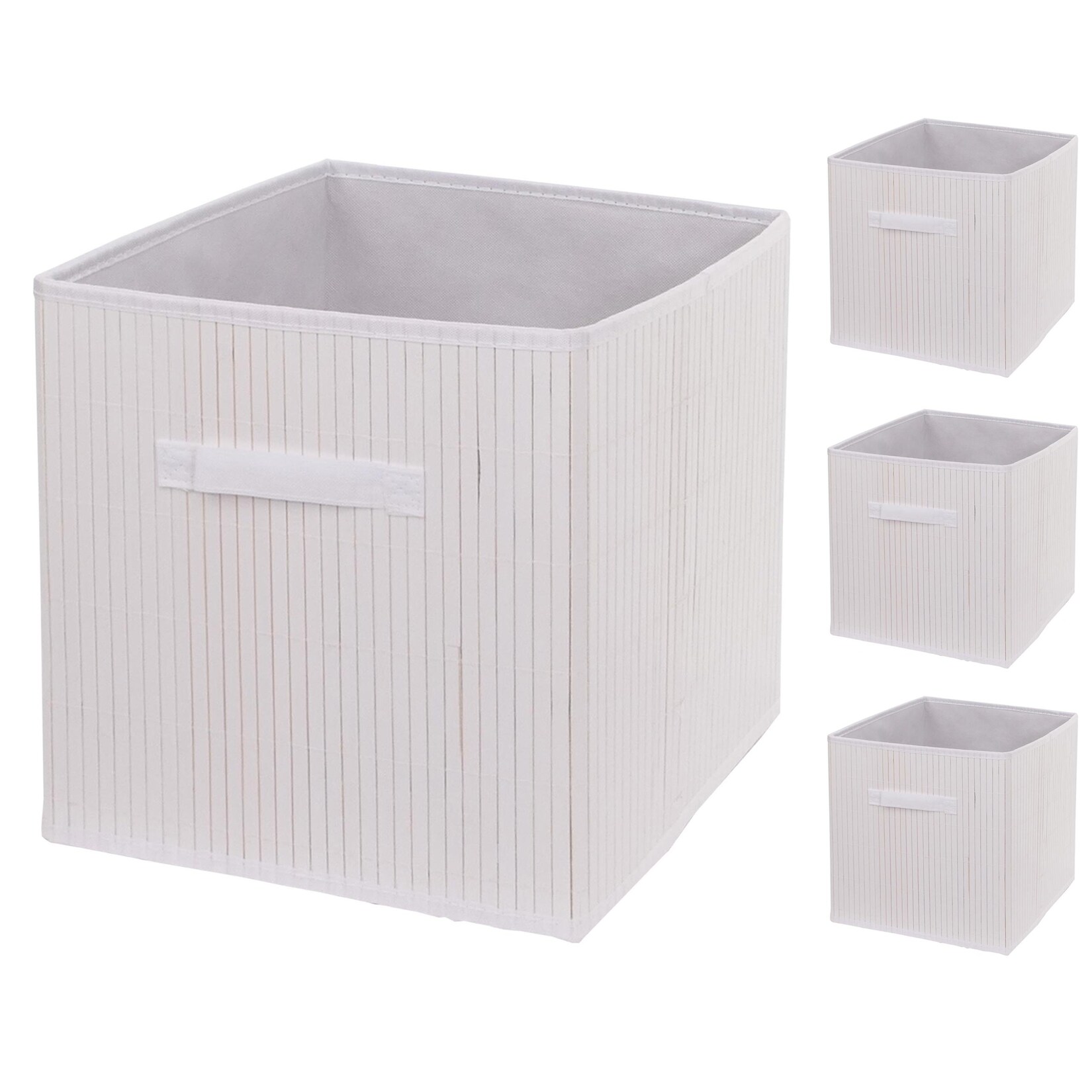 4er-Set Faltbox MCW-C21, Korb Aufbewahrungskorb Ordnungsbox Sortierbox Aufbewahrungsbox, Bambus 32x32x32cm ~ weiß | 04057651751955