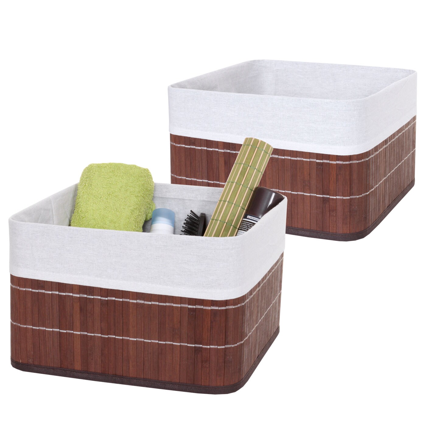 2er-Set Aufbewahrungskorb MCW-C21, Korb Aufbewahrungsbox Ordnungsbox Sortierbox Regalkorb, Bambus ~ braun - Bild 1
