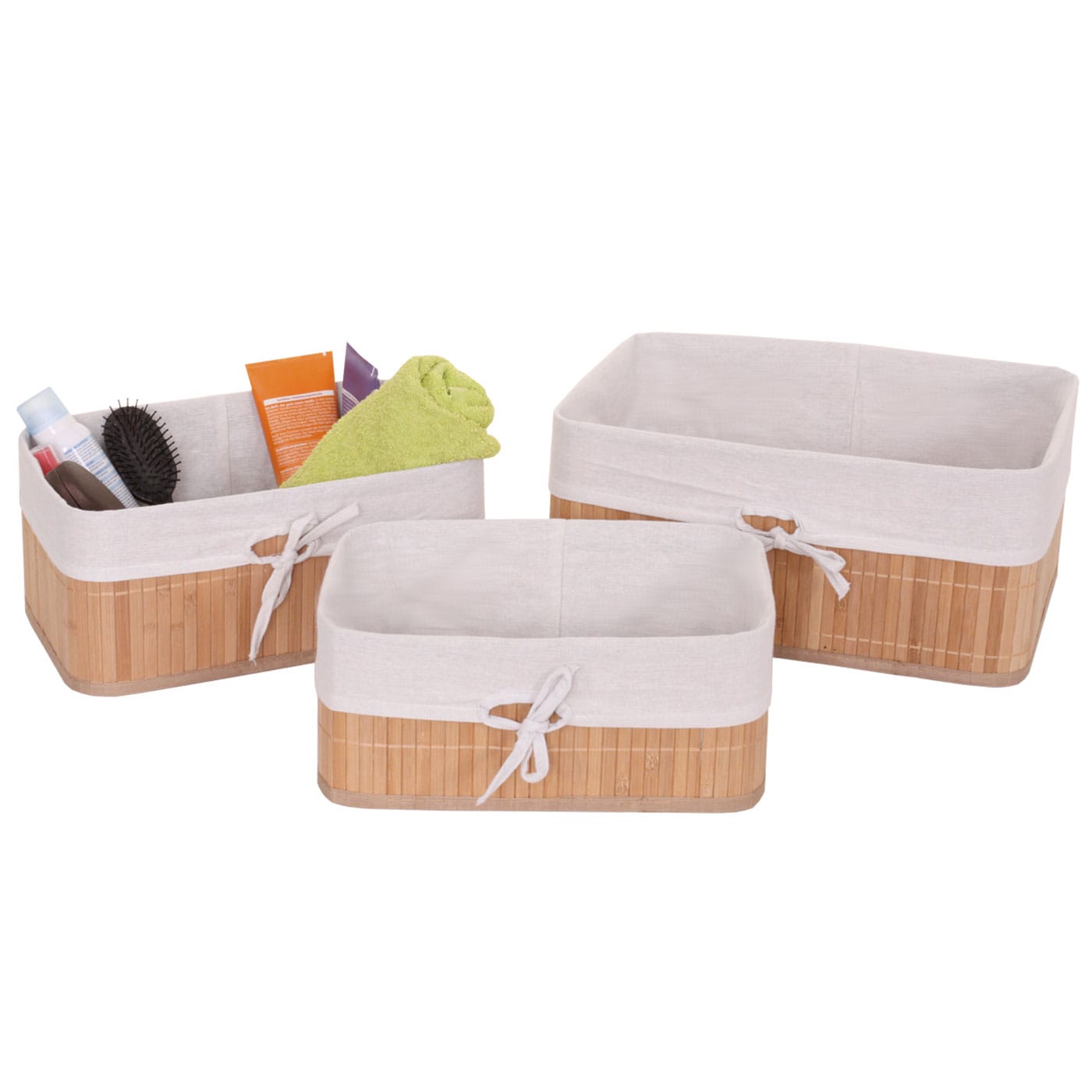 3er Set Aufbewahrungskorb MCW-C21, Korb Aufbewahrungsbox Ordnungsbox Sortierbox Regalkorb, Bambus ~ naturfarben - Bild 1