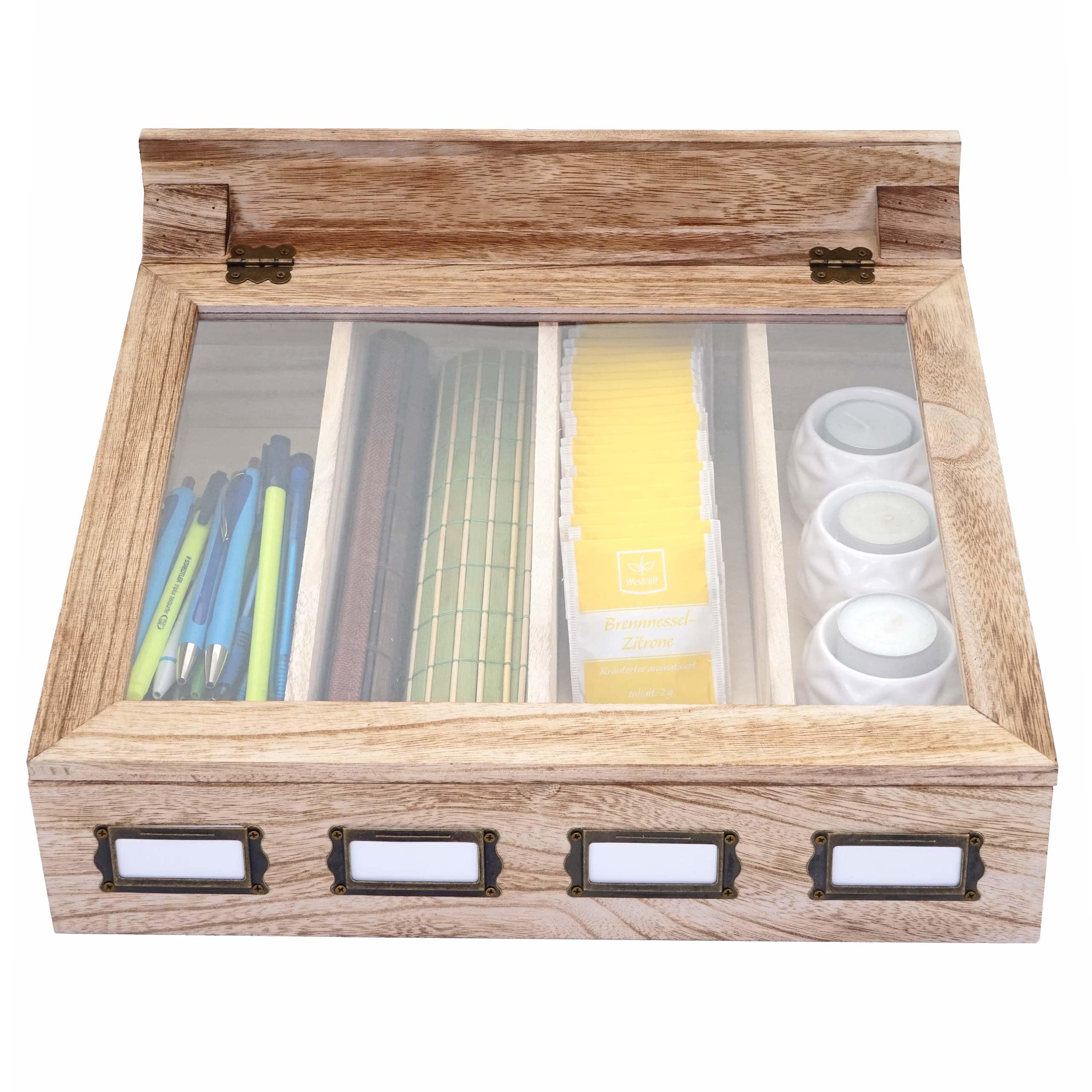 Aufbewahrungsbox MCW-C25, Teebox Schmuckk&auml;stchen Kiste, Paulownia 17x37x33cm ~ naturbraun - Bild 1