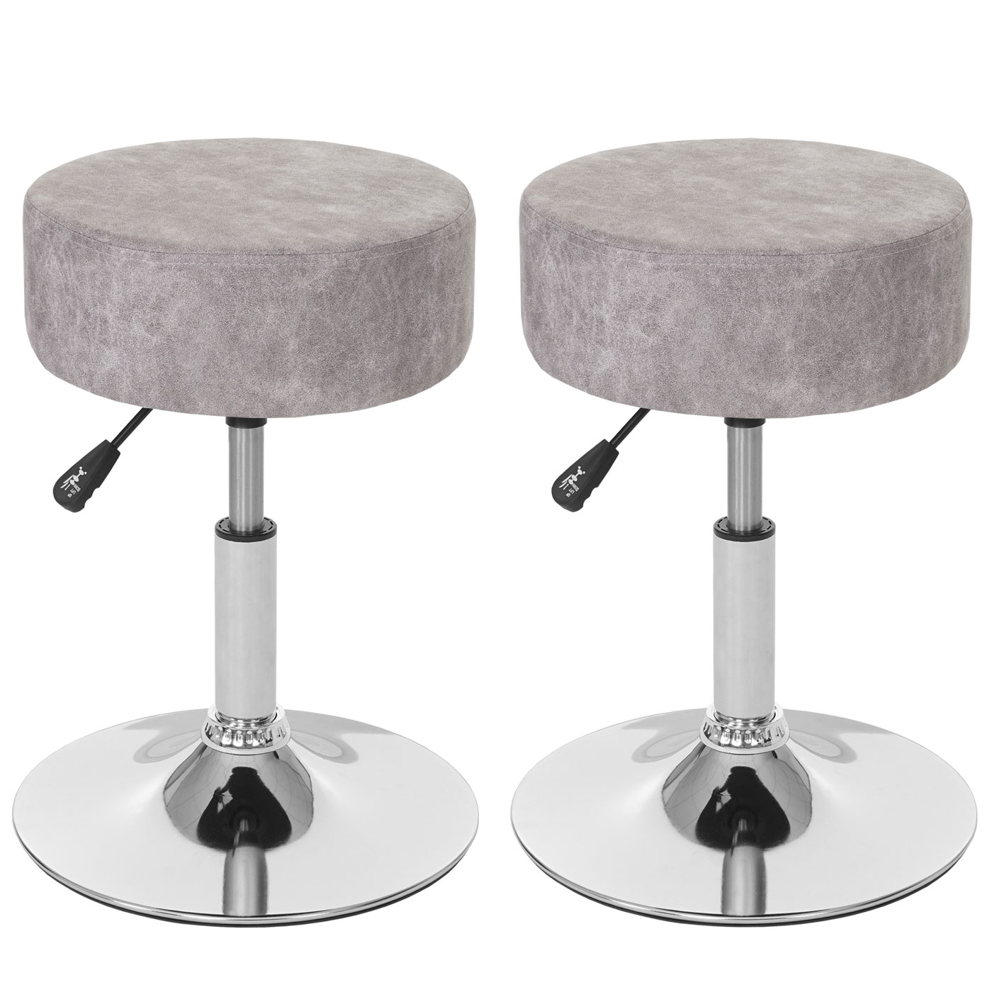 2er-Set Hocker MCW-C22, Sitzhocker Schminkhocker, h&ouml;henverstellbar &Oslash; 35cm ~ Wildlederimitat, vintage grau - Bild 1