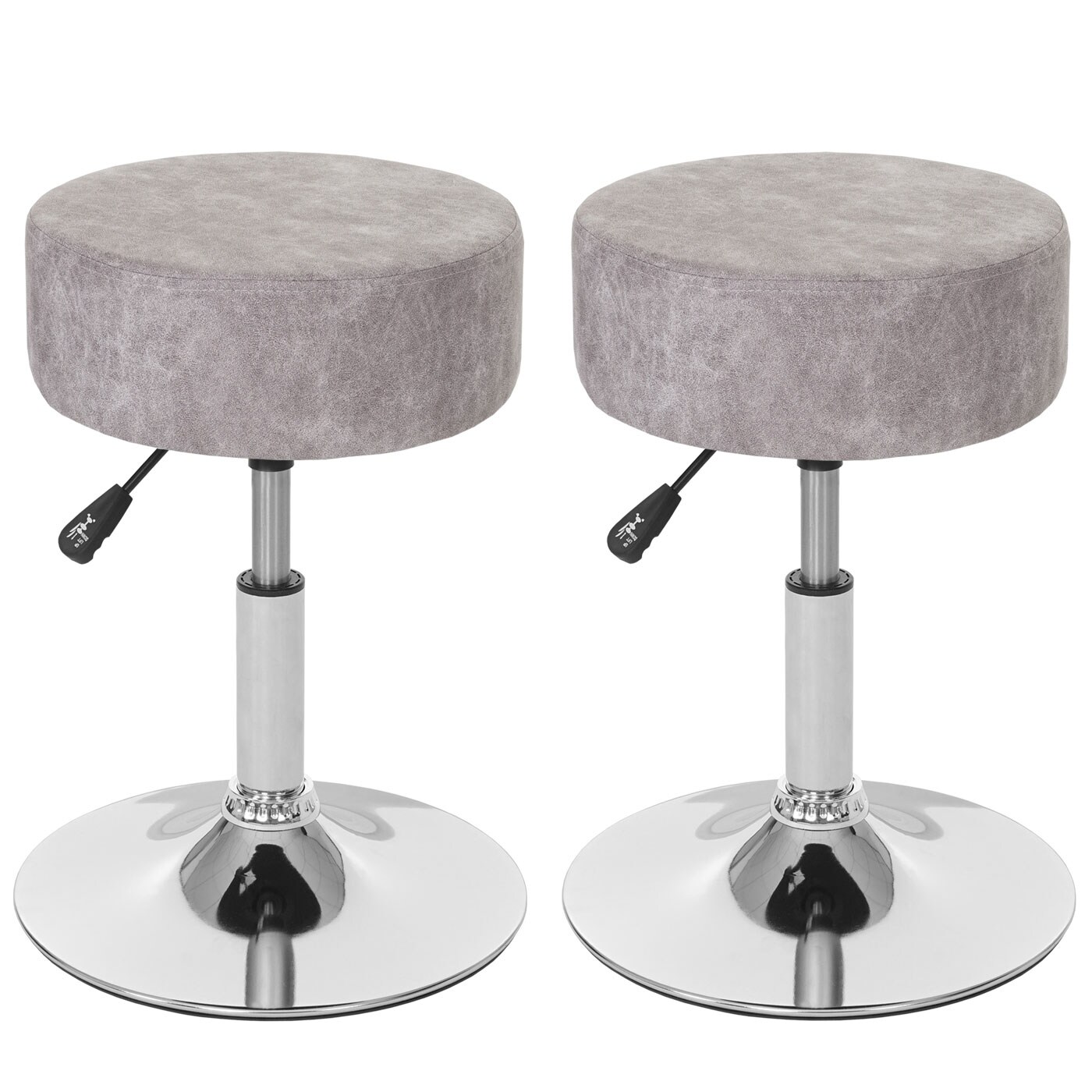 2er-Set Hocker MCW-C22, Sitzhocker Schminkhocker, höhenverstellbar Ø 35cm ~ Wildlederimitat, vintage grau