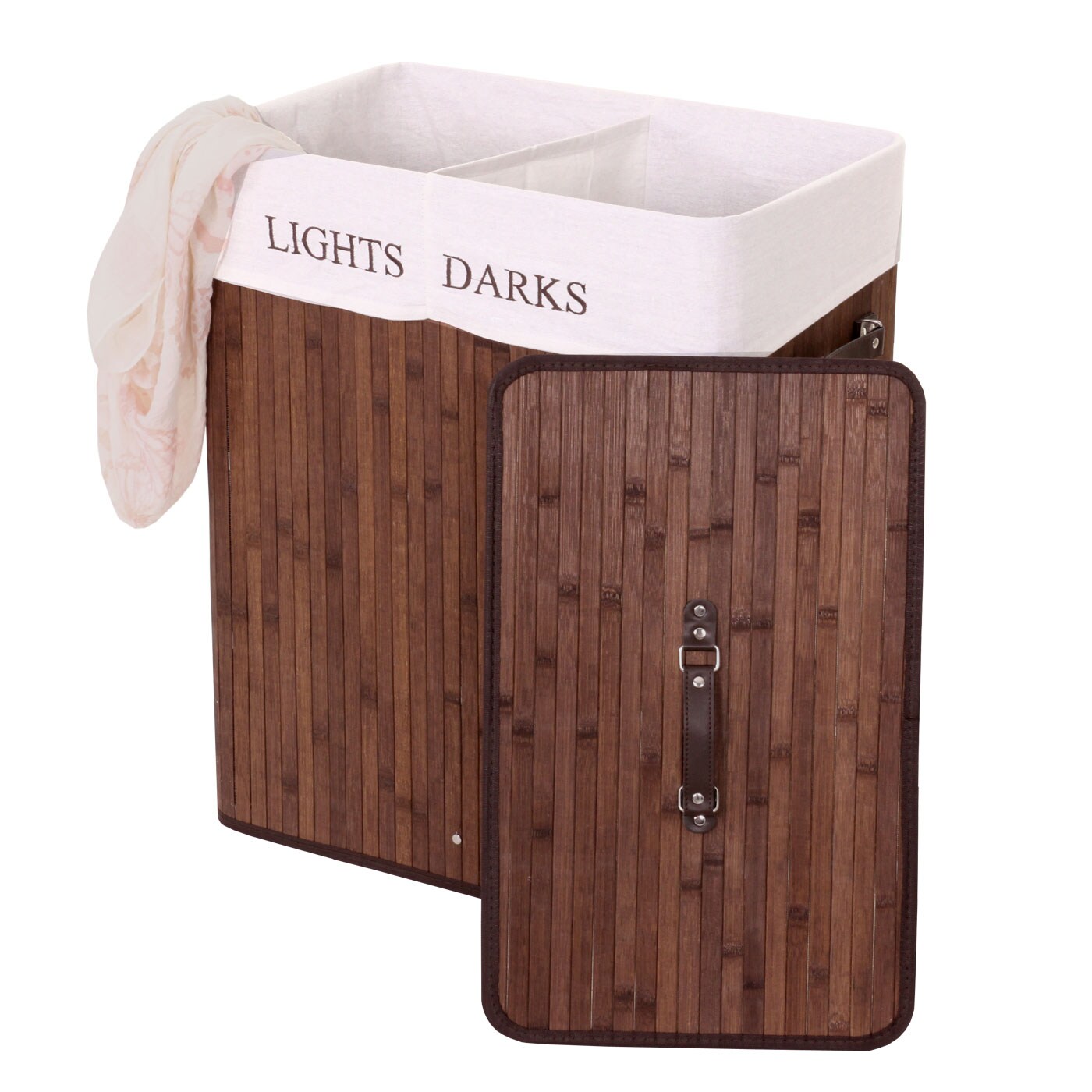 W&auml;schekorb MCW-C21, Laundry W&auml;schebox W&auml;schesammler W&auml;schebeh&auml;lter, Bambus 2 F&auml;cher 63x55x34cm 100l ~ braun - Bild 1