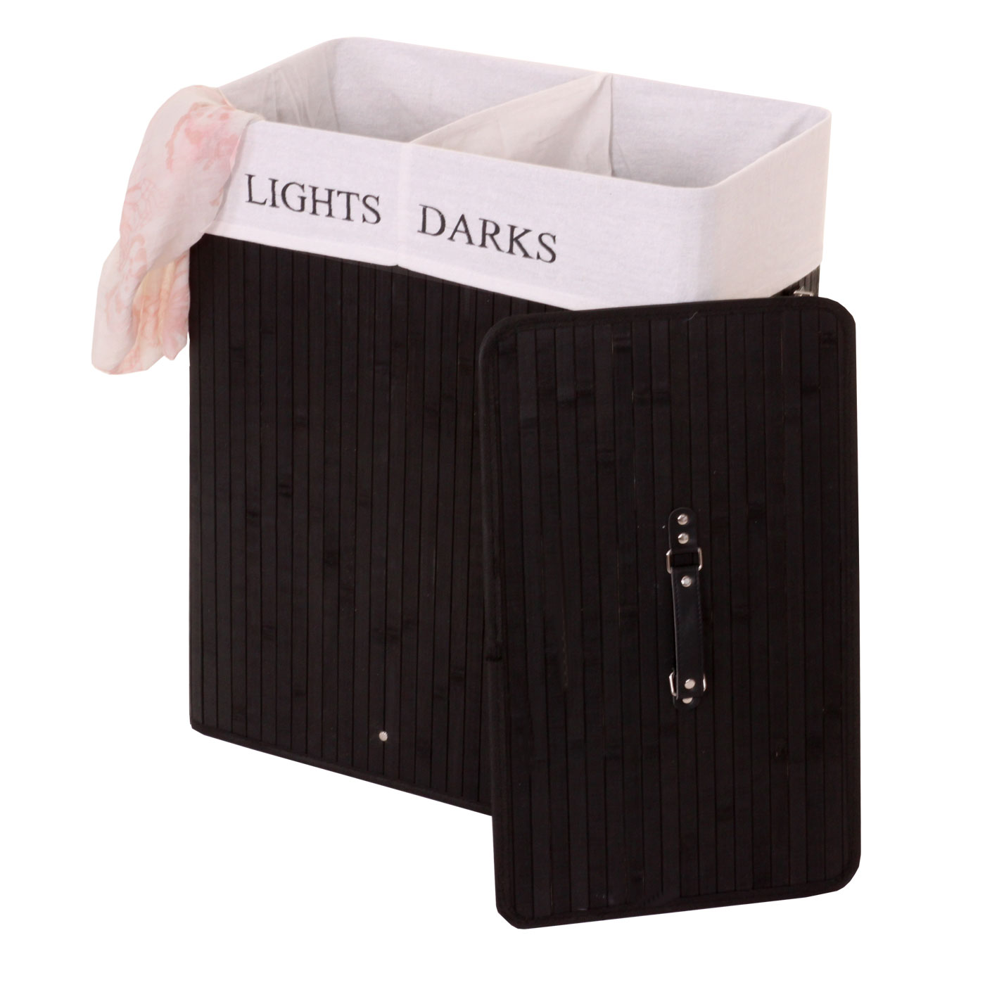 W&auml;schekorb MCW-C21, Laundry W&auml;schebox W&auml;schesammler W&auml;schebeh&auml;lter, Bambus 2 F&auml;cher 63x55x34cm 100l ~ schwarz - Bild 1