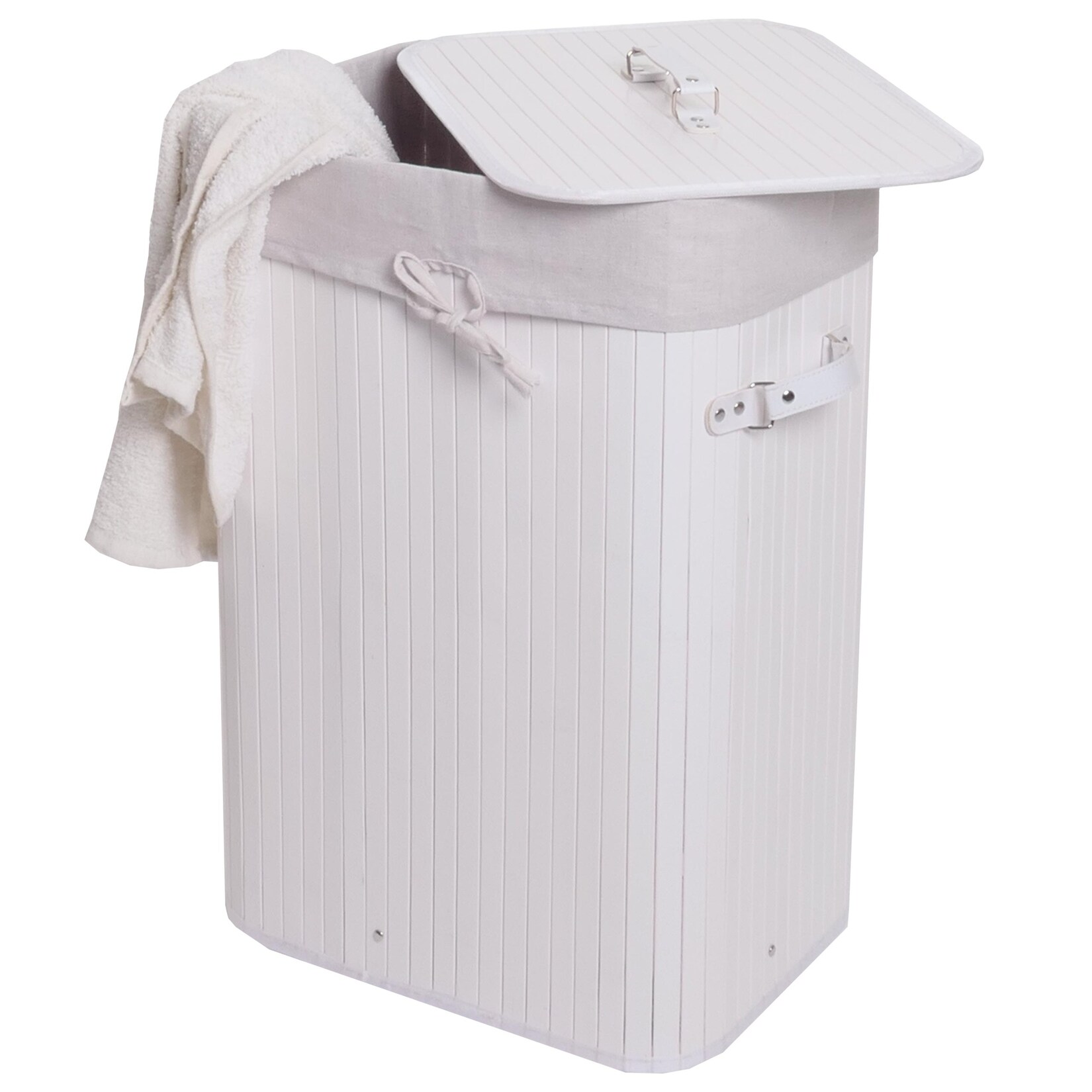 Wäschekorb MCW-C21, Laundry Wäschebox Wäschesammler Wäschebehälter Wäschetonne, Bambus 61x43x32cm 70l ~ weiß | 04057651743721