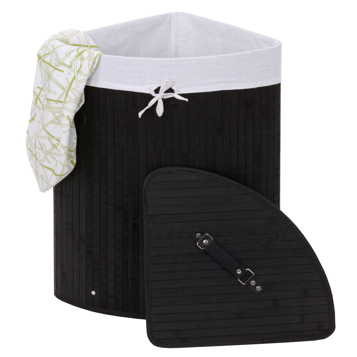 W&auml;schekorb MCW-C21, Laundry W&auml;schebox W&auml;schesammler W&auml;schebeh&auml;lter W&auml;schetonne, Bambus 61x48x35cm 50l ~ schwarz - Bild 1