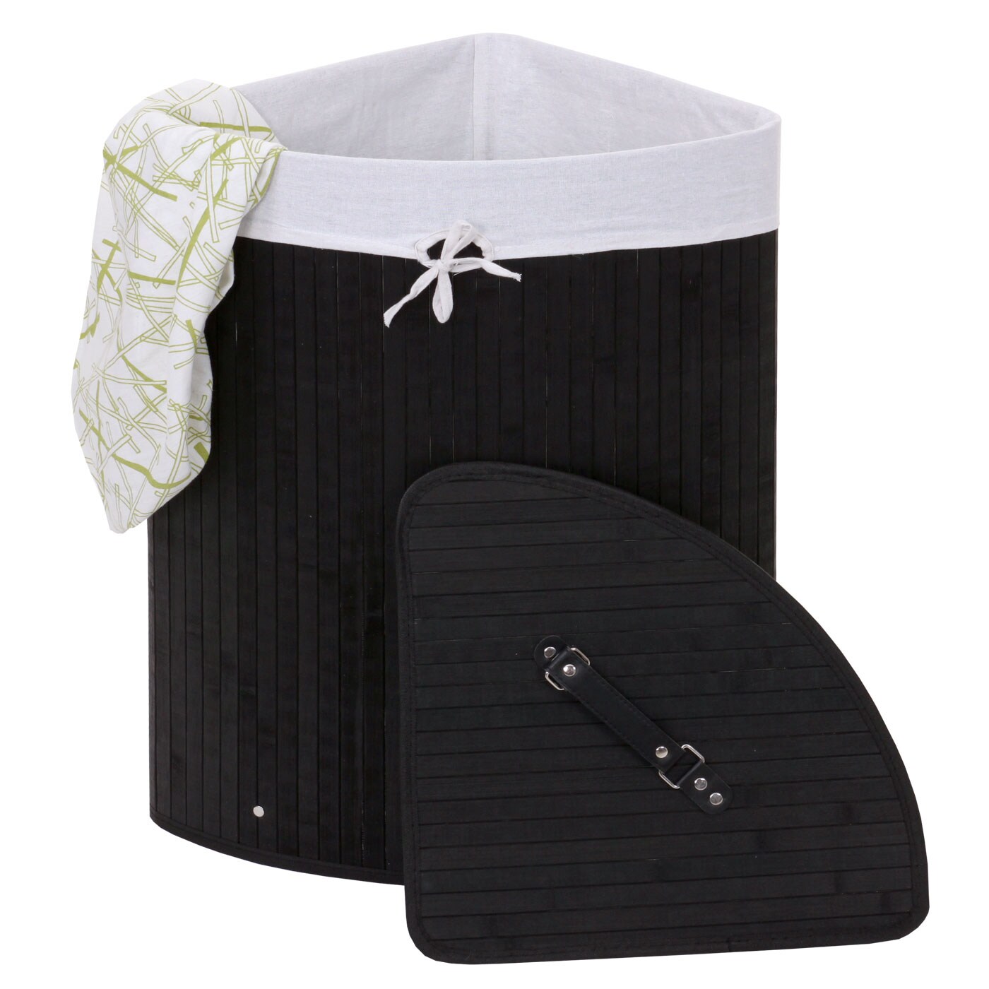 Wäschekorb MCW-C21, Laundry Wäschebox Wäschesammler Wäschebehälter Wäschetonne, Bambus 61x48x35cm 50l ~ schwarz | 04057651247632