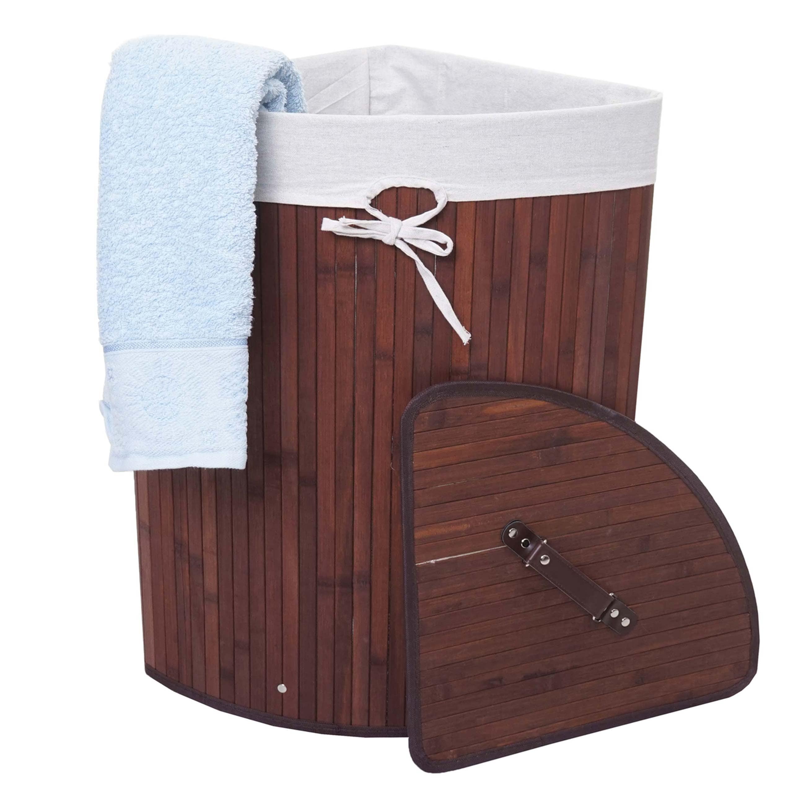 Eckw&auml;schekorb MCW-C21, Laundry W&auml;schebox W&auml;schesammler W&auml;schebeh&auml;lter, Bambus 61x48x35cm 50l ~ braun - Bild 1
