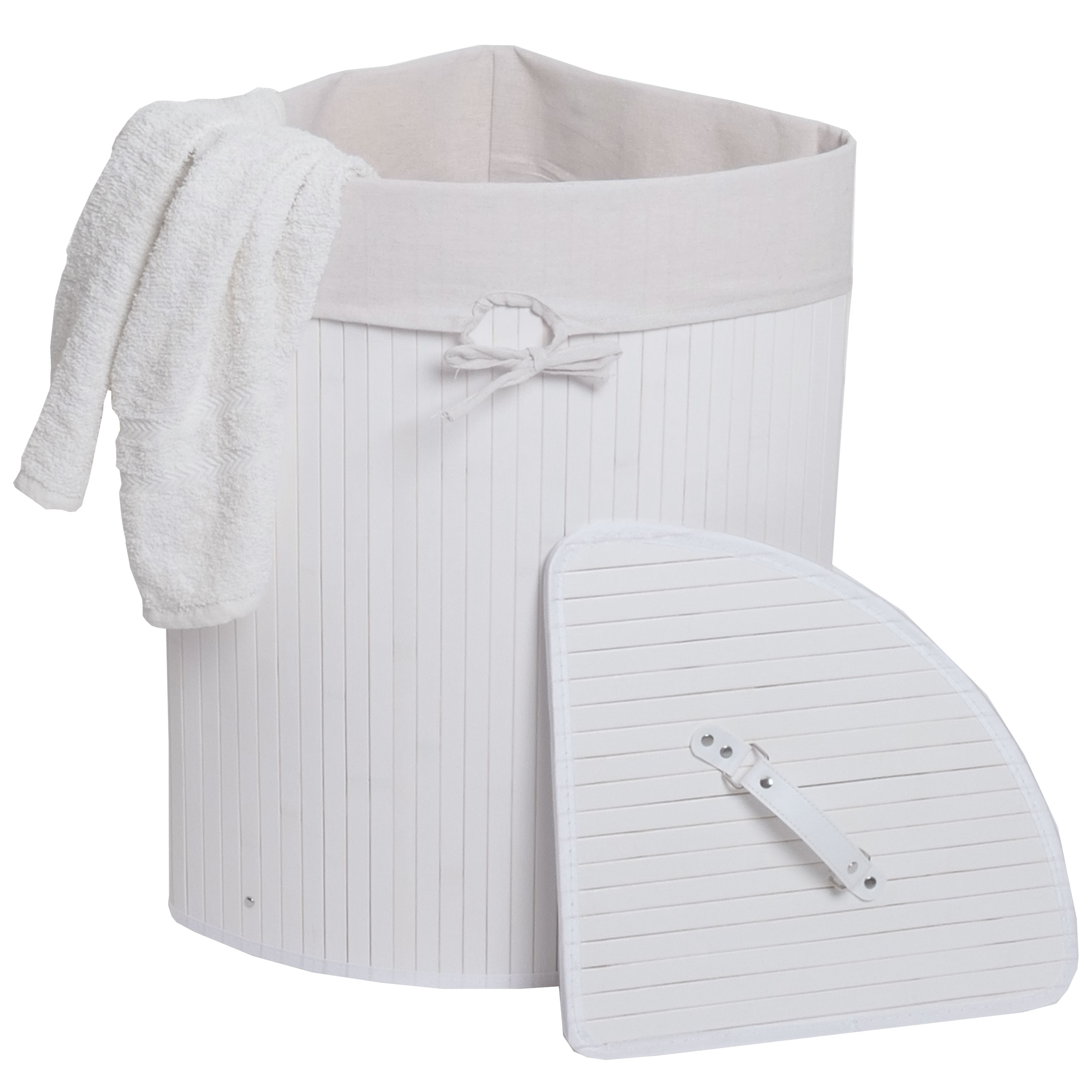 Eckw&auml;schekorb MCW-C21, Laundry W&auml;schebox W&auml;schesammler W&auml;schebeh&auml;lter, Bambus 61x48x35cm 50l ~ wei&szlig; - Bild 1