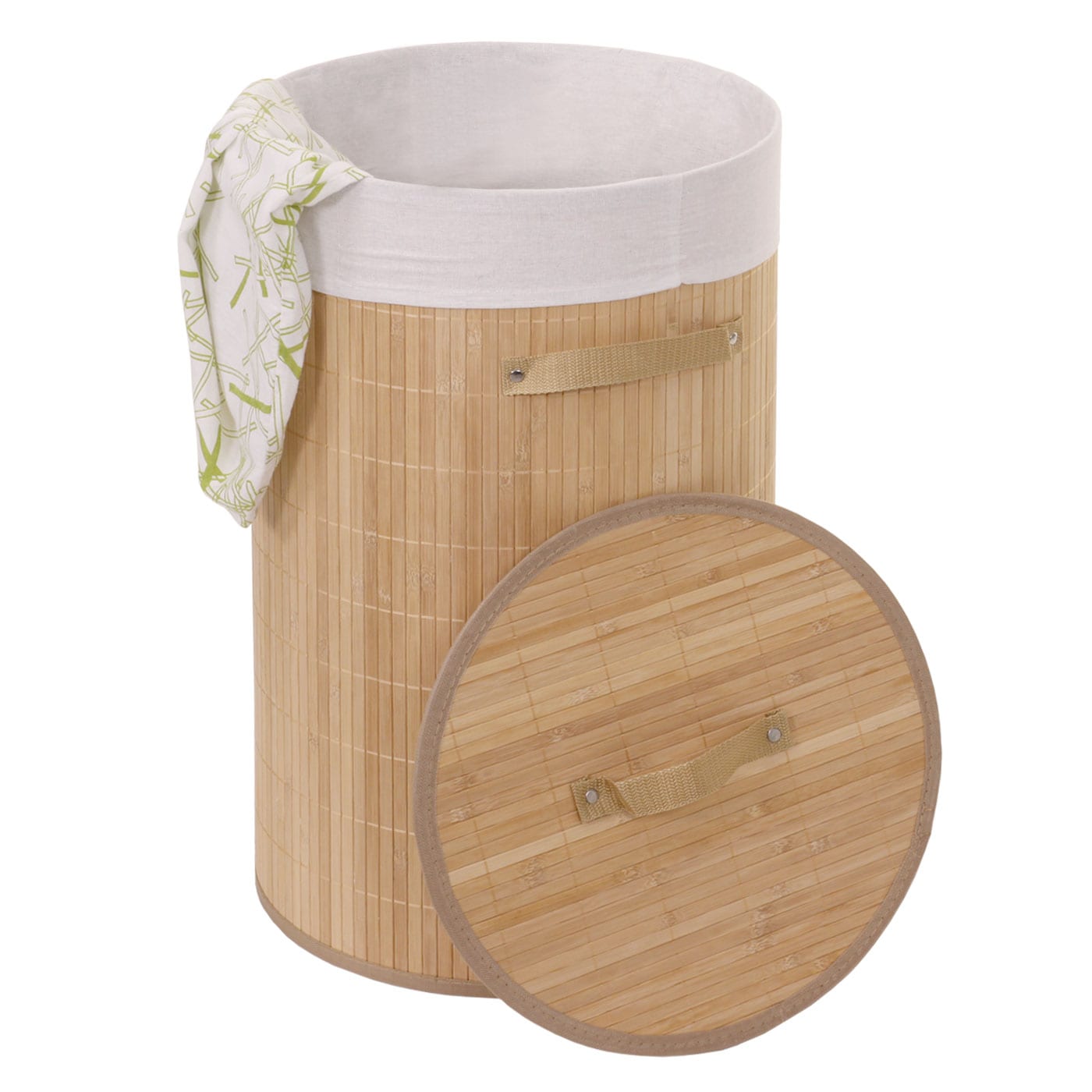 W&auml;schekorb MCW-C21, Laundry W&auml;schebox W&auml;schesammler W&auml;schebeh&auml;lter W&auml;schetonne, Bambus rund 59x35cm 50l ~ naturfarben - Bild 1