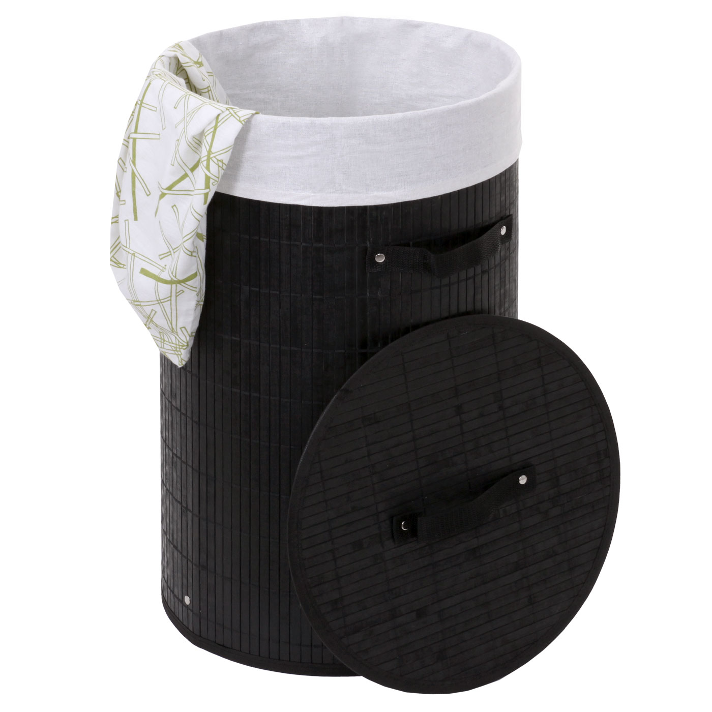 W&auml;schekorb MCW-C21, Laundry W&auml;schebox W&auml;schesammler W&auml;schebeh&auml;lter W&auml;schetonne, Bambus rund 59x35cm 50l ~ schwarz - Bild 1