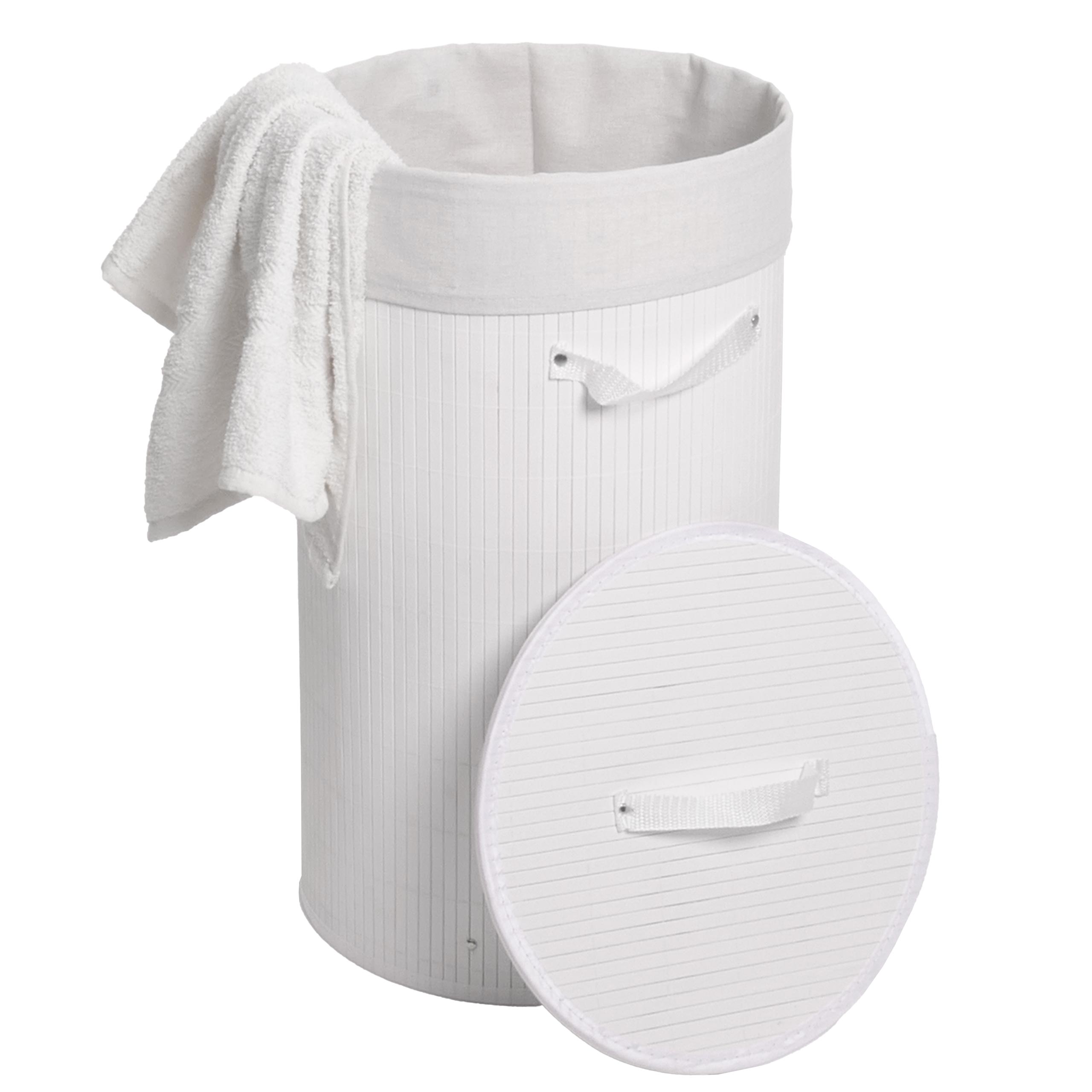 W&auml;schekorb MCW-C21, Laundry W&auml;schebox W&auml;schesammler W&auml;schebeh&auml;lter W&auml;schetonne, Bambus rund 59x35cm 50l ~ wei&szlig; - Bild 1