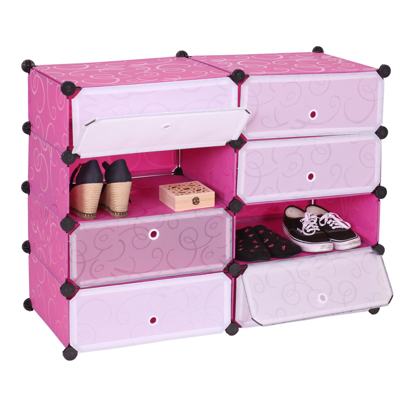 Schuhschrank MCW-B66, Schuhablage Schrank Steckregal Aufbewahrung, 8 Fächer 73x92x36cm ~ rosa