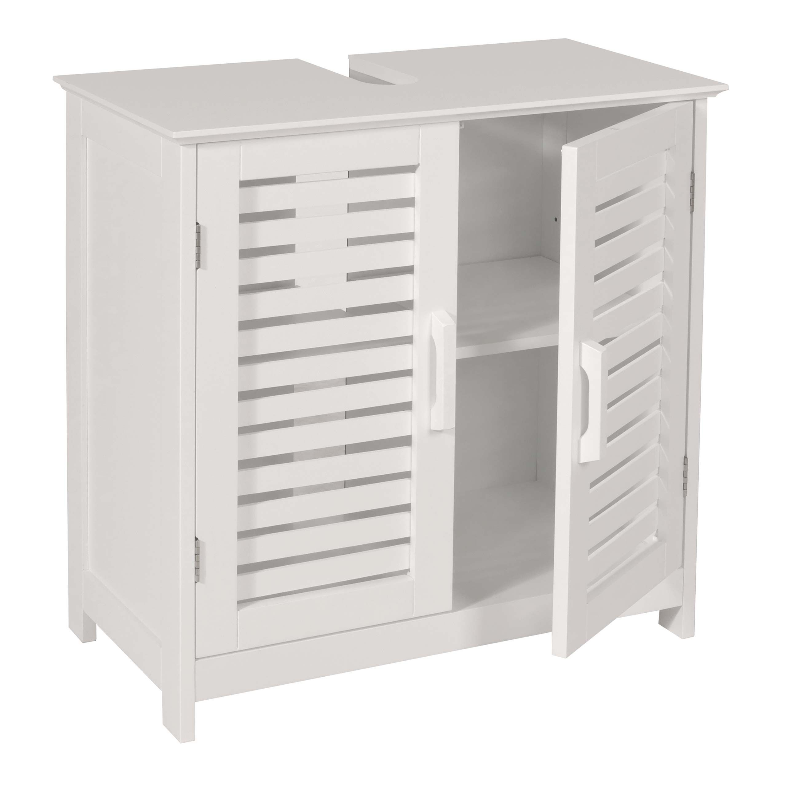 Waschbeckenunterschrank MCW-B41, Badezimmer Unterschrank Badschrank mit Staufach, Bambus MDF 60x60x30cm MVG ~ wei&szlig; - Bild 1