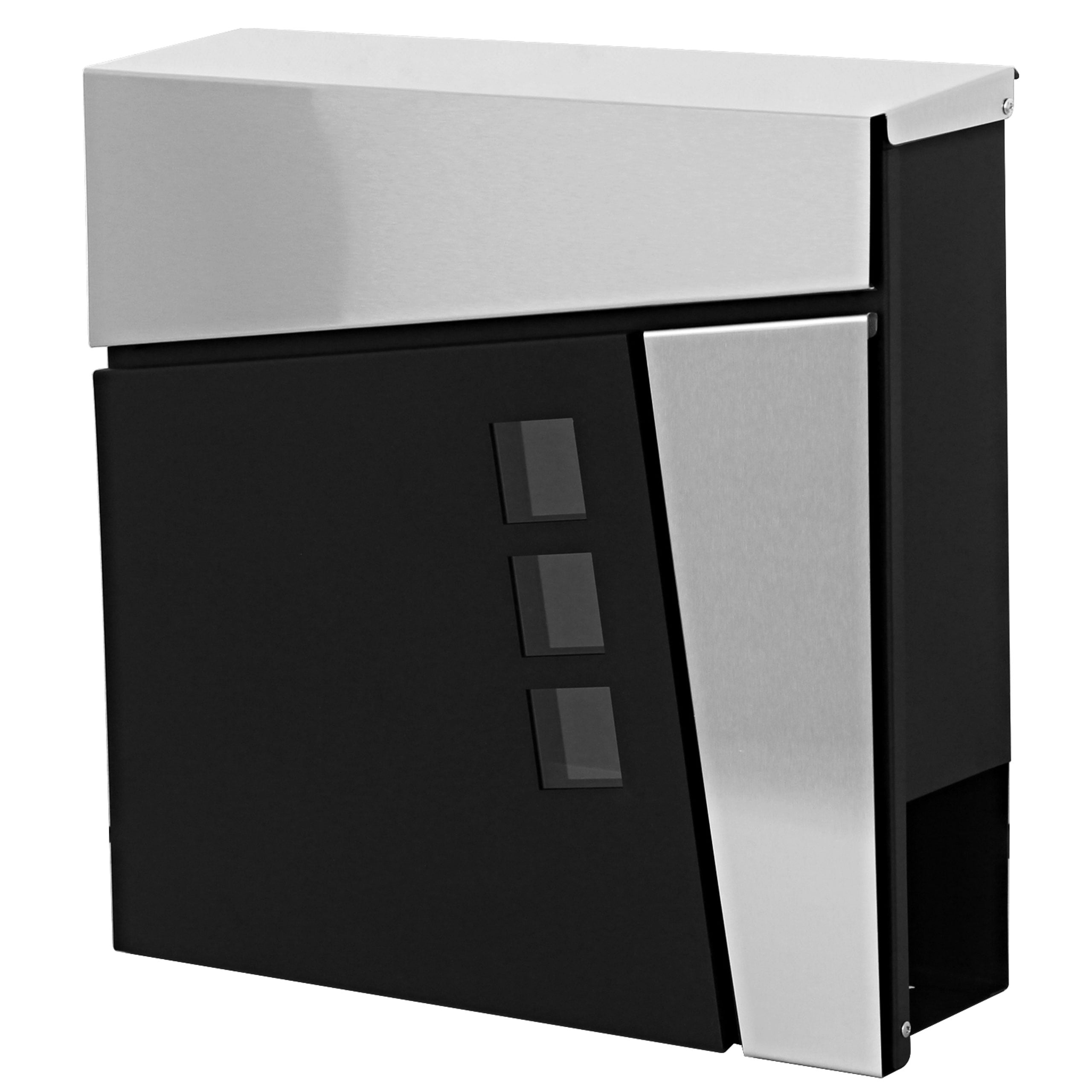 Briefkasten MCW-B29, Wandbriefkasten Postkasten Zeitungsfach, pulverbeschichtet ~ schwarz/Edelstahl - Bild 1