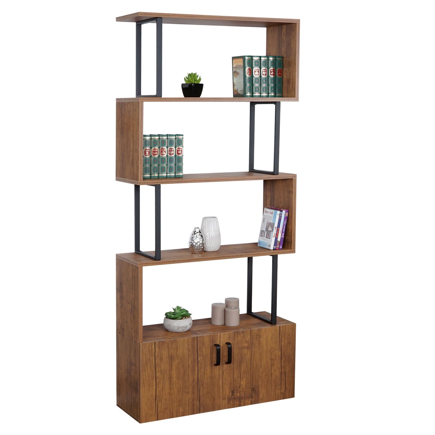 Bücherregal MCW-A27, Regal Standregal Raumteiler Wohnregal, Staufach mit Tür 183x80cm 3D-Struktur ~ Wildeiche-Optik