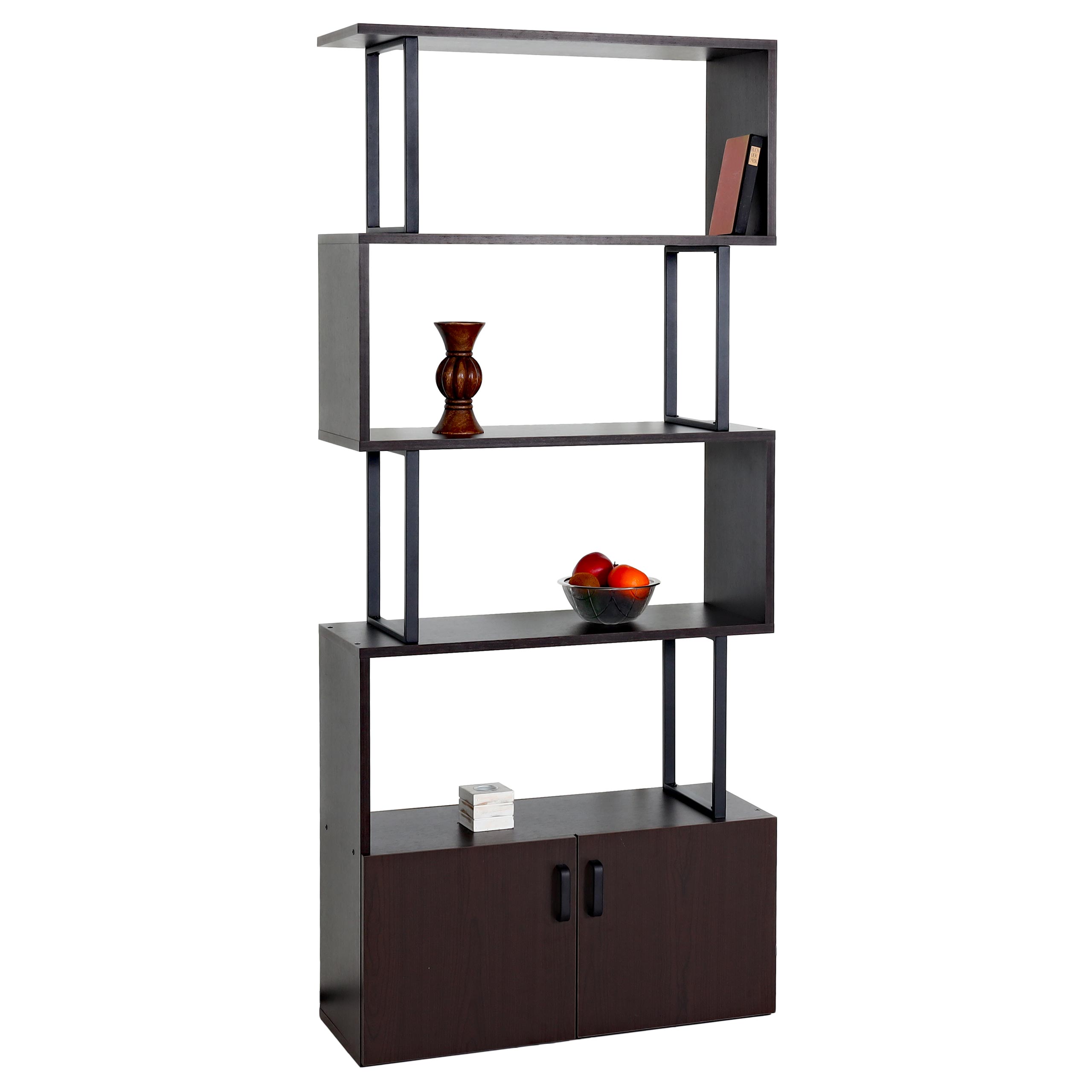 B&uuml;cherregal MCW-A27, Regal Standregal Raumteiler Wohnregal, Staufach mit T&uuml;r 183x80cm 3D-Struktur ~ dunkelbraun - Bild 1