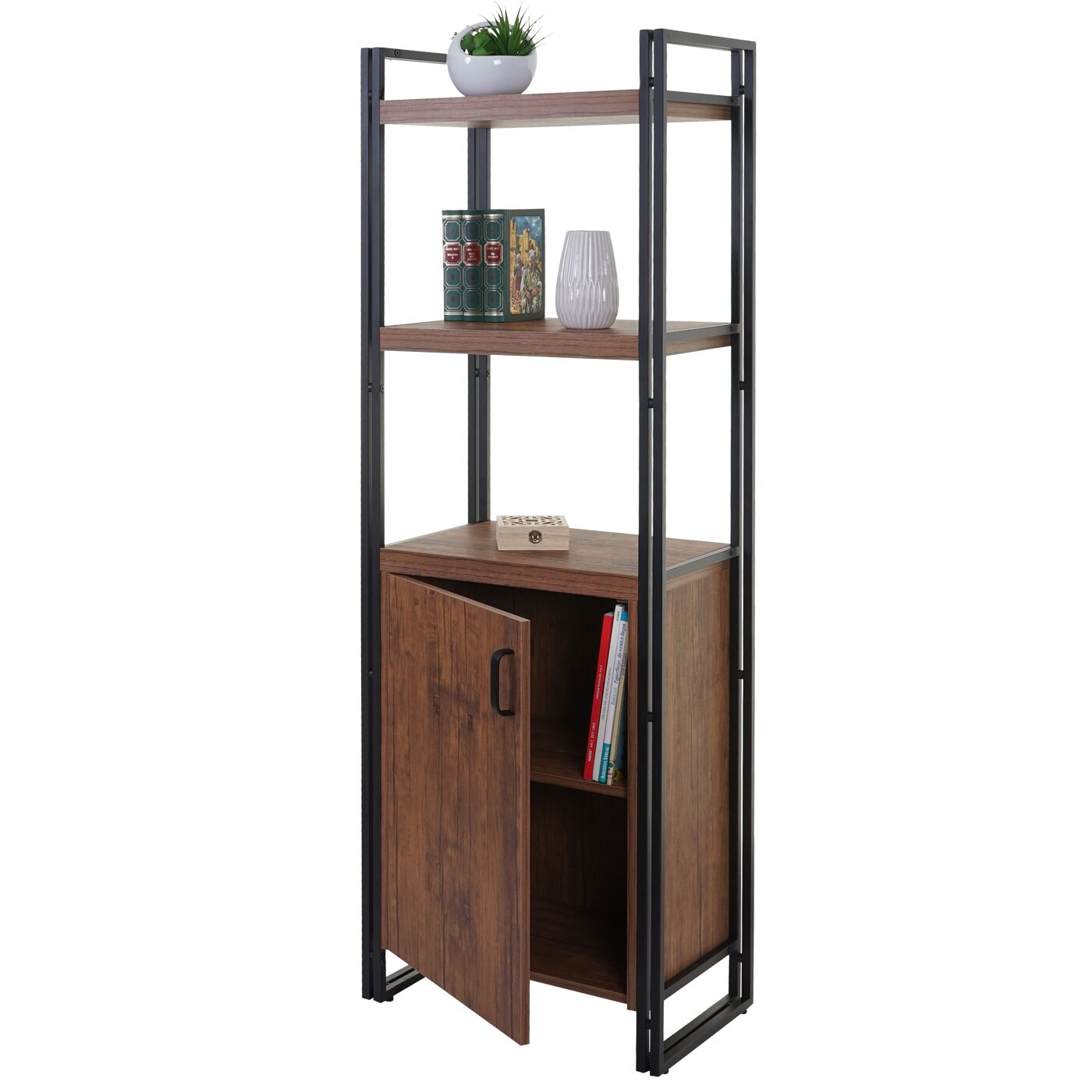 Bücherregal MCW-A27, Regal Standregal Wohnregal, Staufach mit Tür 165x55cm 3D-Struktur Wildeiche-Optik | 04057651242194