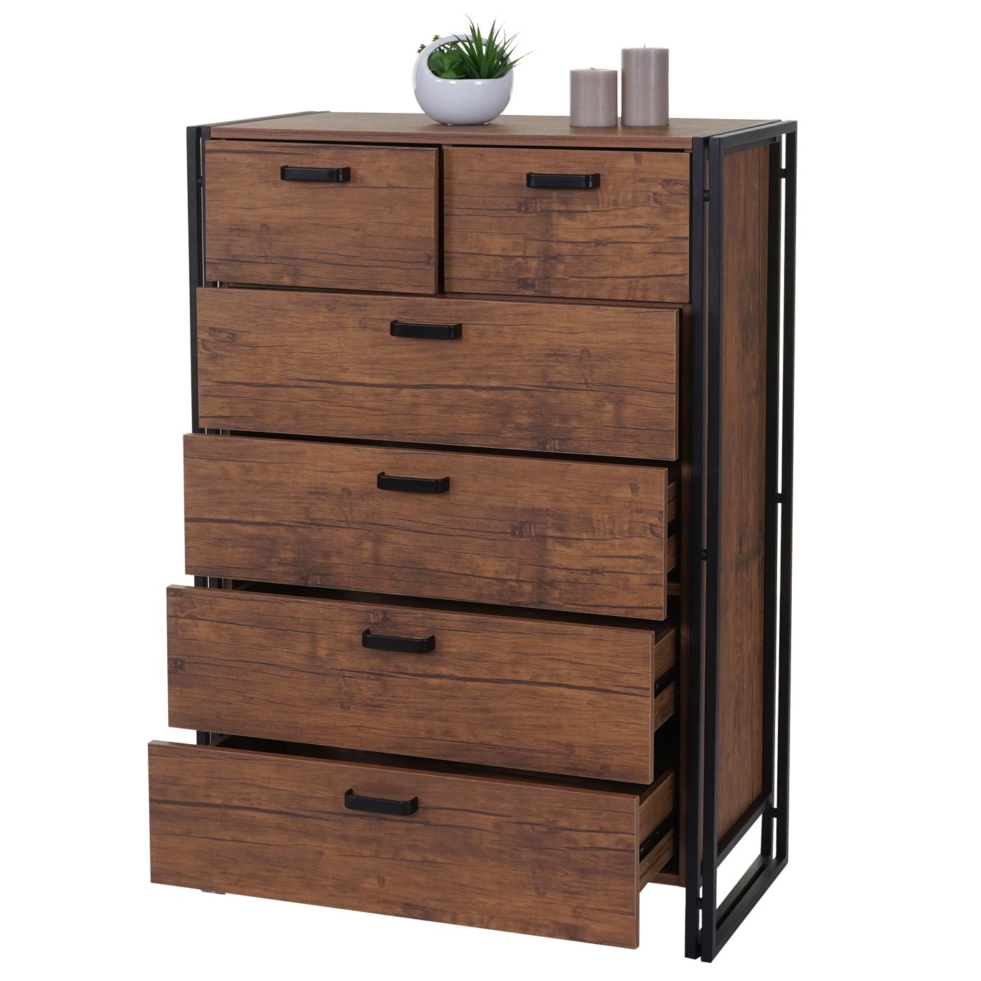 Highboard MCW-A27, Kommode Schrank, 6 Schubladen 115x80x40cm 3D-Struktur, Wildeiche-Optik - Bild 1