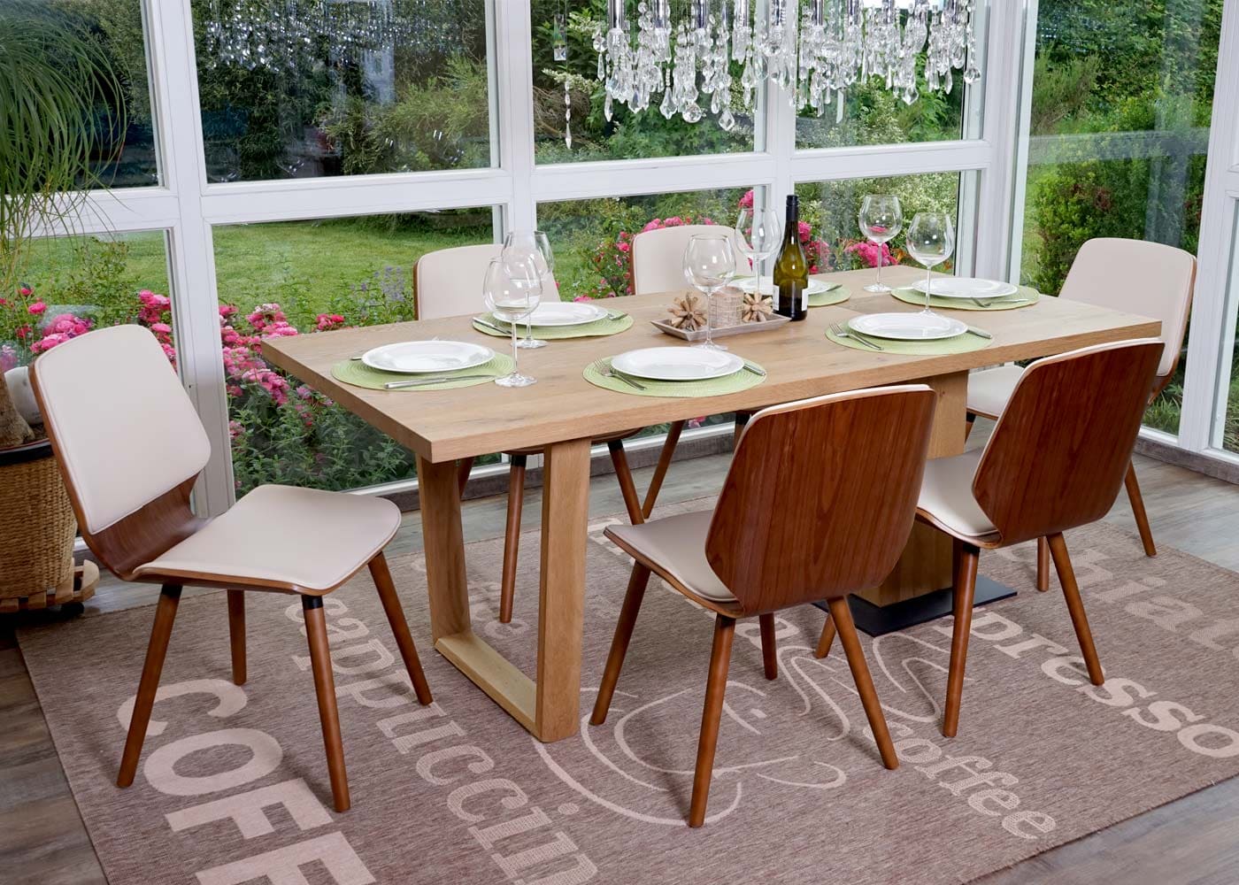 6er-Set Esszimmerstuhl MCW-B16, Holz Bugholz Retro-Design Walnussoptik, MVG-zertifiziert ~ Kunstleder creme - Bild 1