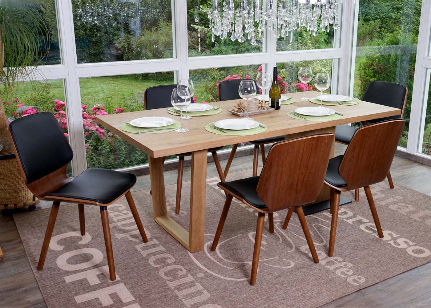 6er-Set Esszimmerstuhl MCW-B16, Holz Bugholz Retro-Design Walnussoptik, MVG-zertifiziert ~ Kunstleder schwarz - Bild 1