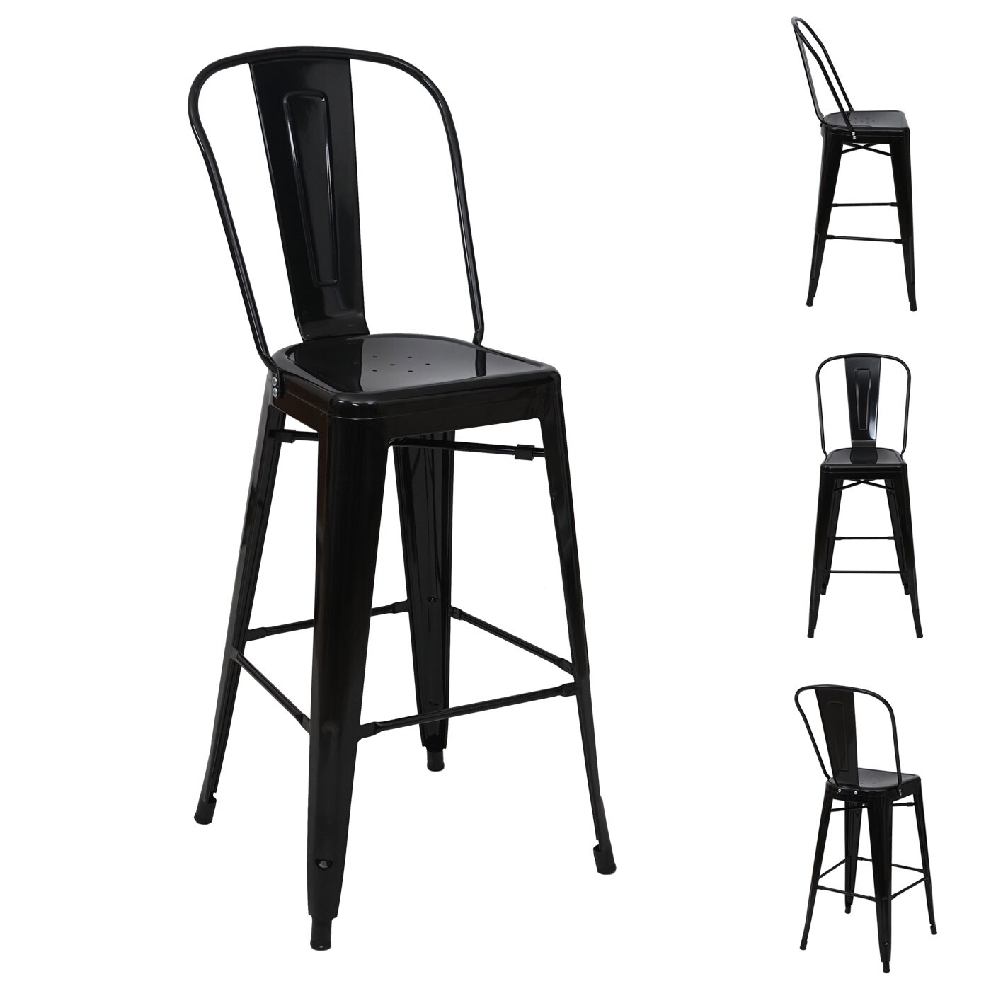 4er-Set Barhocker MCW-A73, Barstuhl Tresenhocker mit Lehne, Metall Industriedesign ~ schwarz