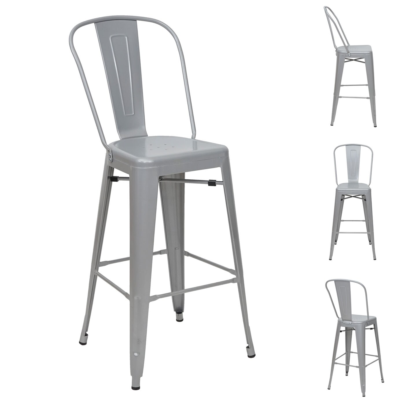 4er-Set Barhocker MCW-A73, Barstuhl Tresenhocker mit Lehne, Metall Industriedesign ~ grau