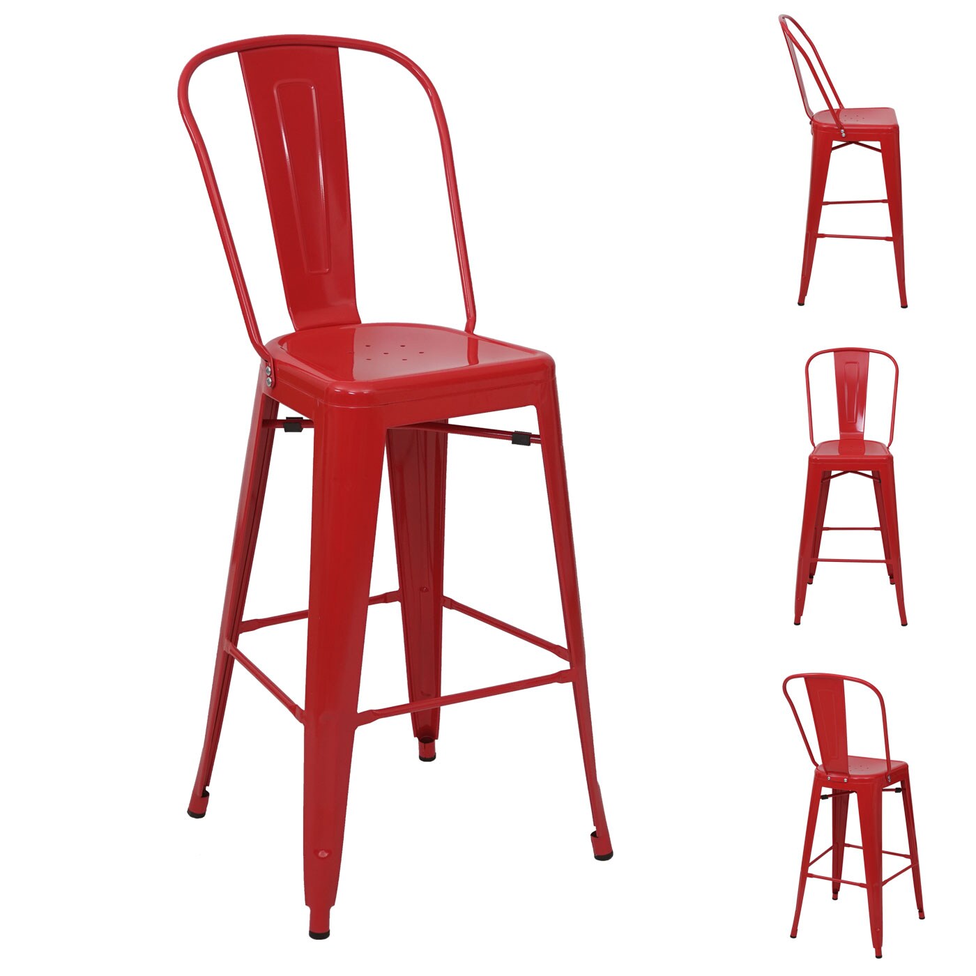 4er-Set Barhocker MCW-A73, Barstuhl Tresenhocker mit Lehne, Metall Industriedesign ~ rot