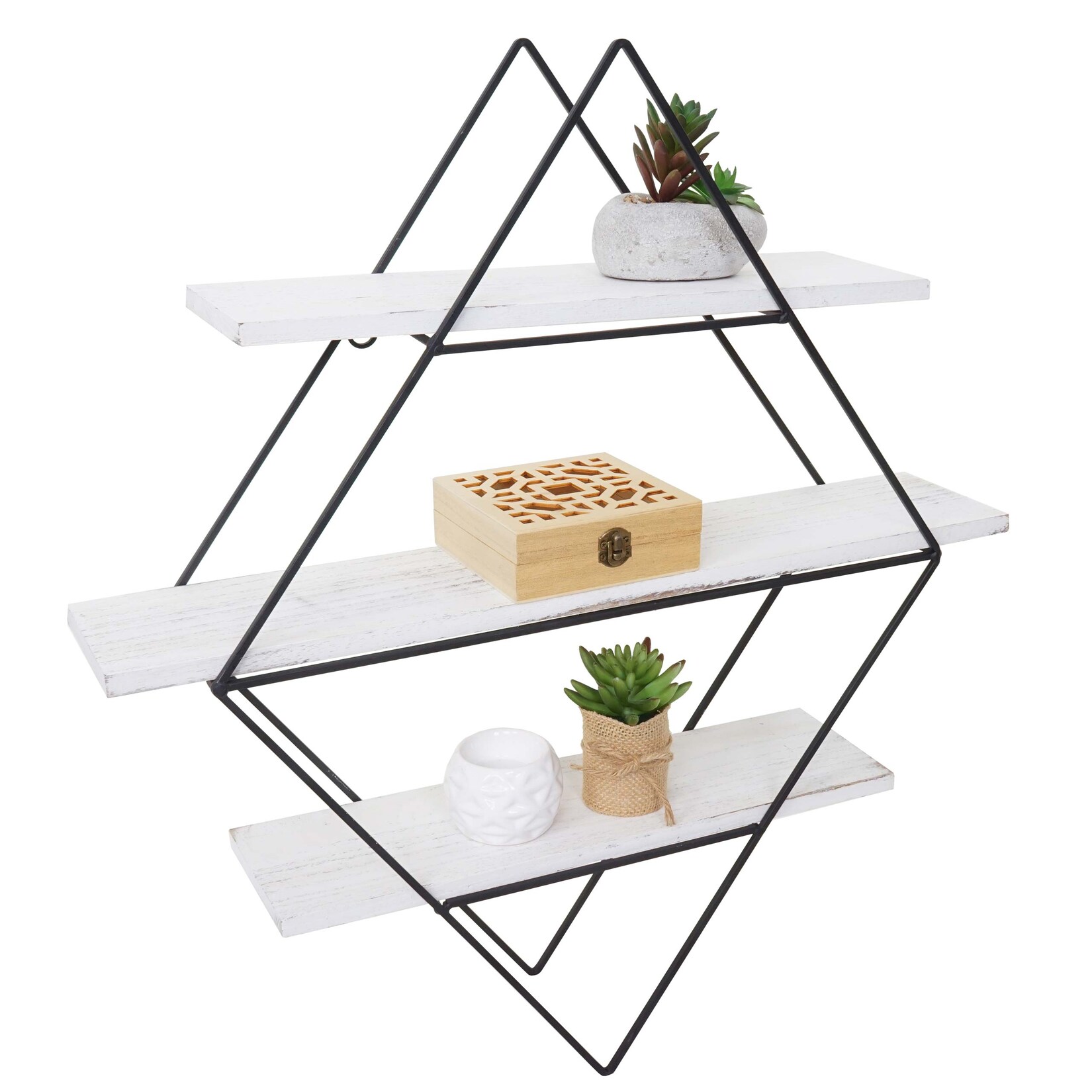 Wandregal MCW-A80, Hängeregal Regal, Industriedesign Echtholz 60x55x12cm ~ shabby weiß | 04057651795751