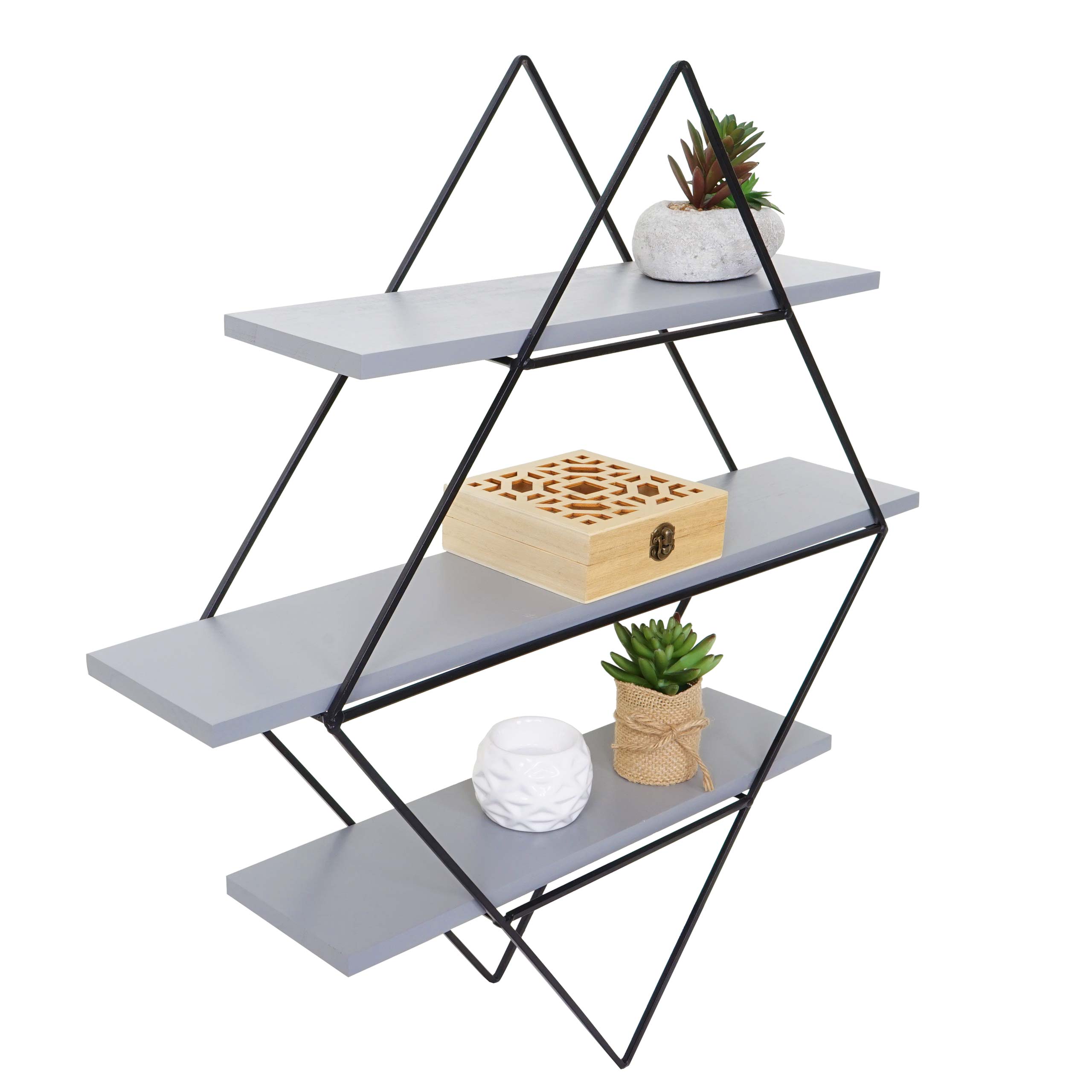 Wandregal MCW-A80, H&auml;ngeregal Regal, Industriedesign Echtholz 60x55x12cm ~ grau-blau - Bild 1