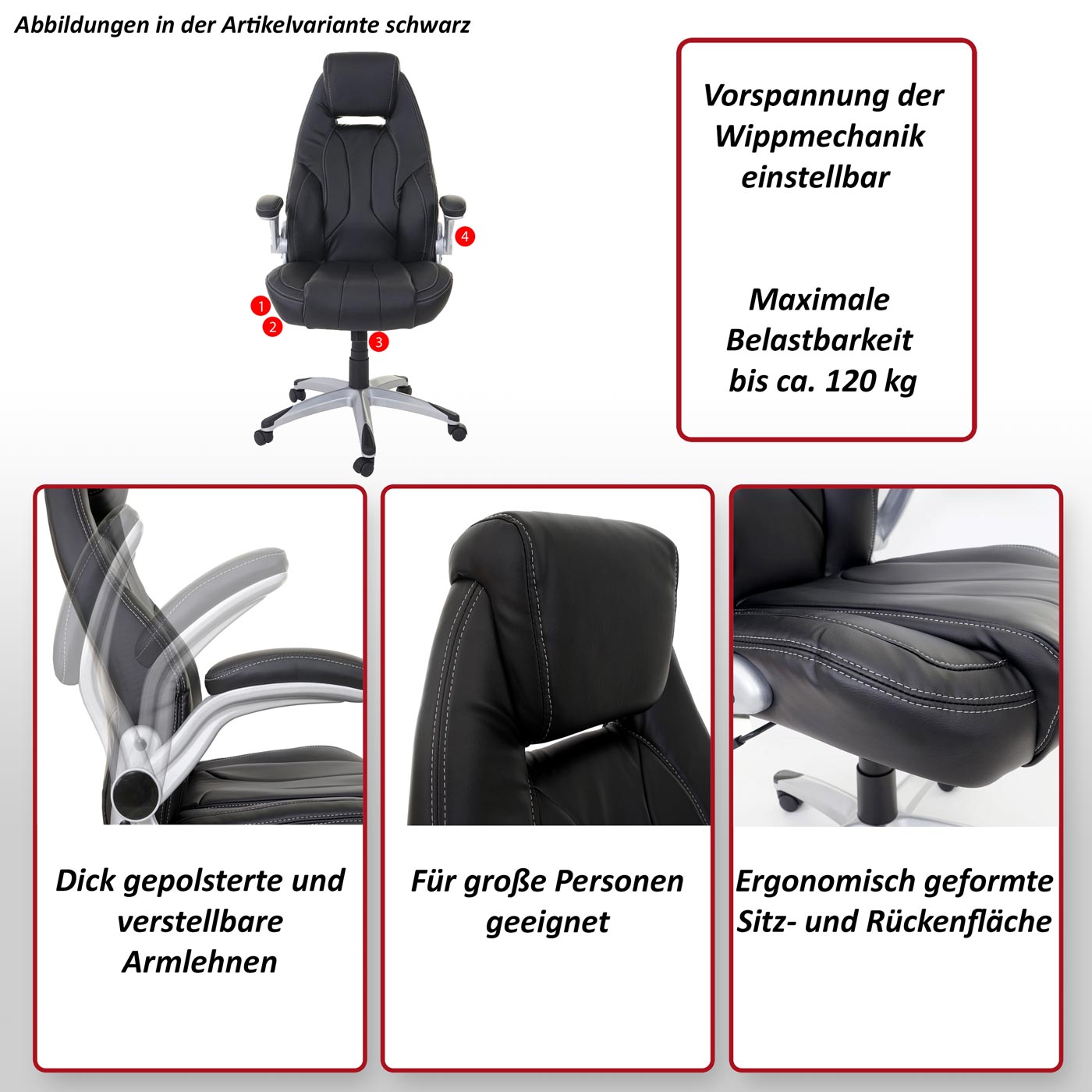 Bürostuhl MCW-A65, Schreibtischstuhl Chefsessel Drehstuhl  