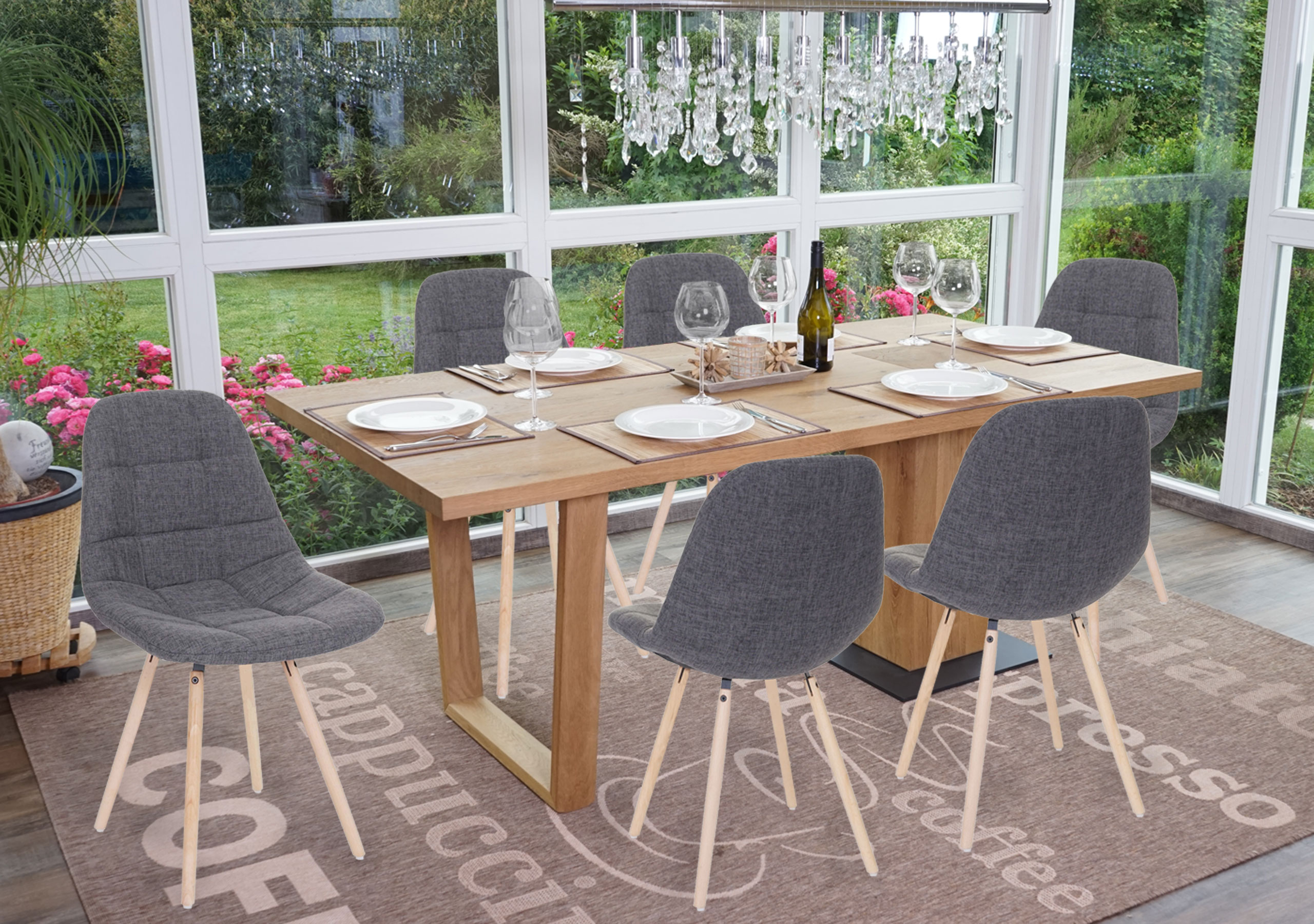 6er-Set Esszimmerstuhl MCW-A60 II, Stuhl K&uuml;chenstuhl, Retro 50er Jahre Design ~ Stoff/Textil grau - Bild 1