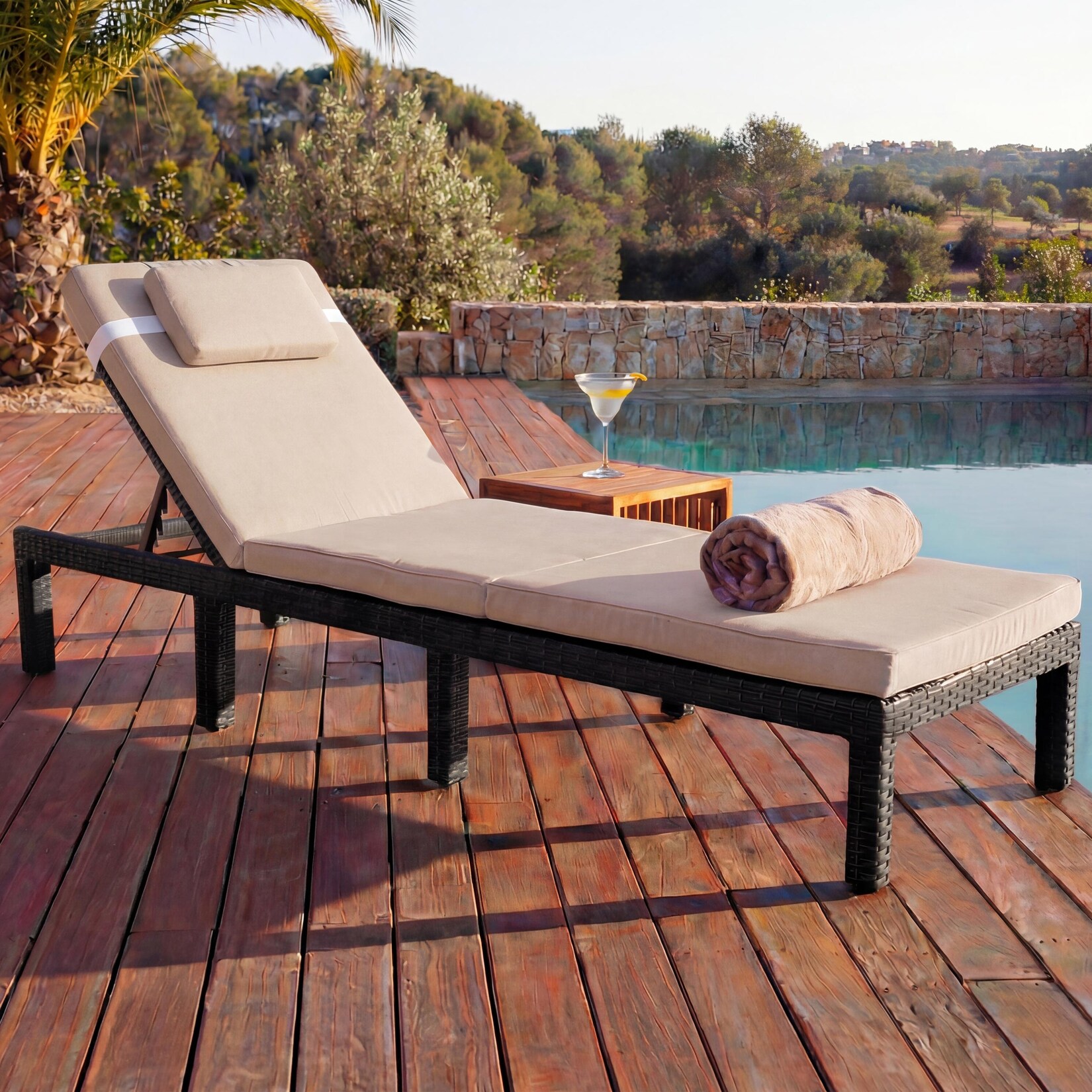 Poly-Rattan Sonnenliege MCW-A51, Relaxliege Gartenliege Liege ~ Premium braun, Kissen creme