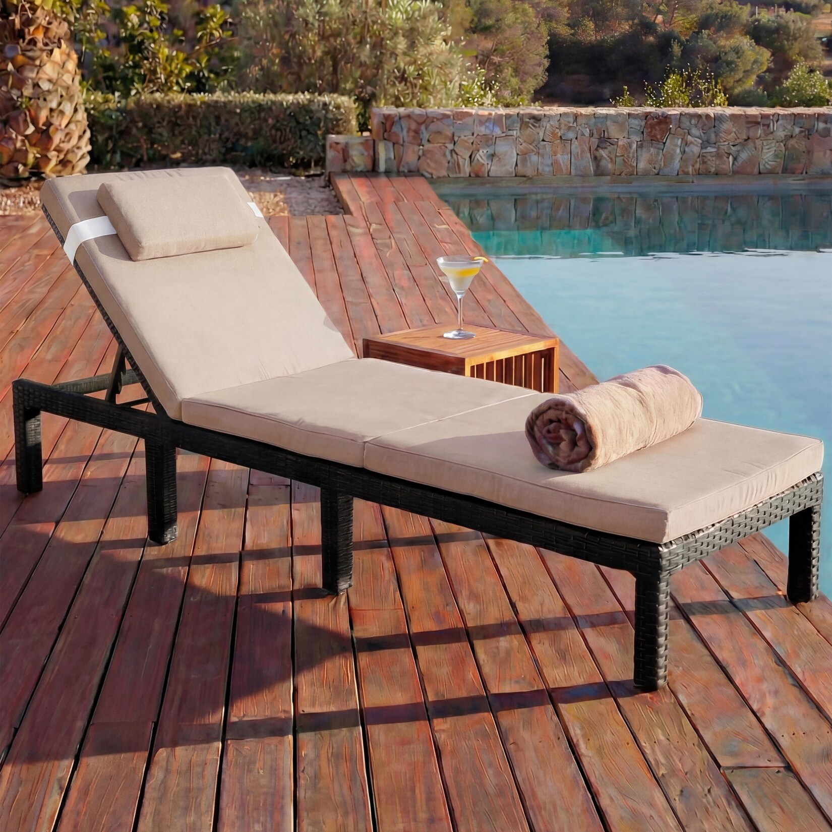 Poly-Rattan Sonnenliege MCW-A51, Relaxliege Gartenliege Liege ~ Premium anthrazit, Kissen creme