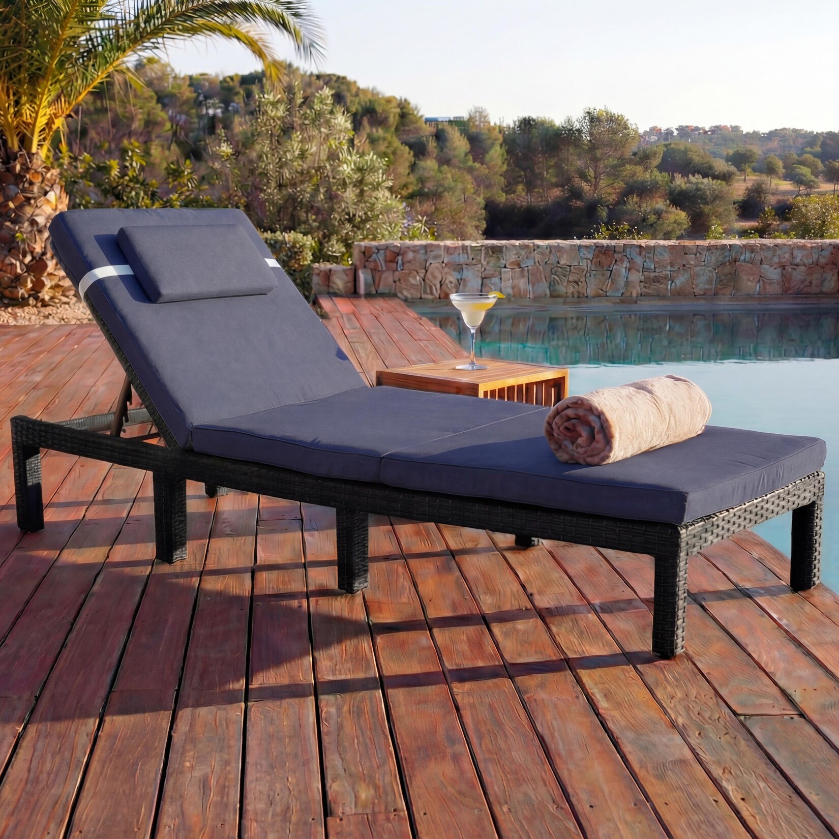 Poly-Rattan Sonnenliege MCW-A51, Relaxliege Gartenliege Liege ~ Premium anthrazit, Kissen grau