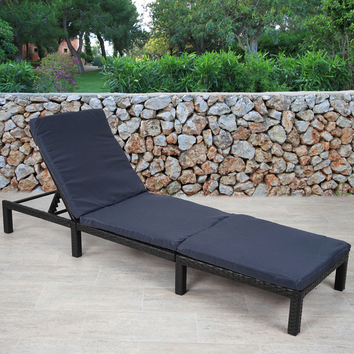 Poly-Rattan Sonnenliege MCW-A51, Relaxliege Gartenliege Liege ~ Basic anthrazit, Kissen grau - Bild 1