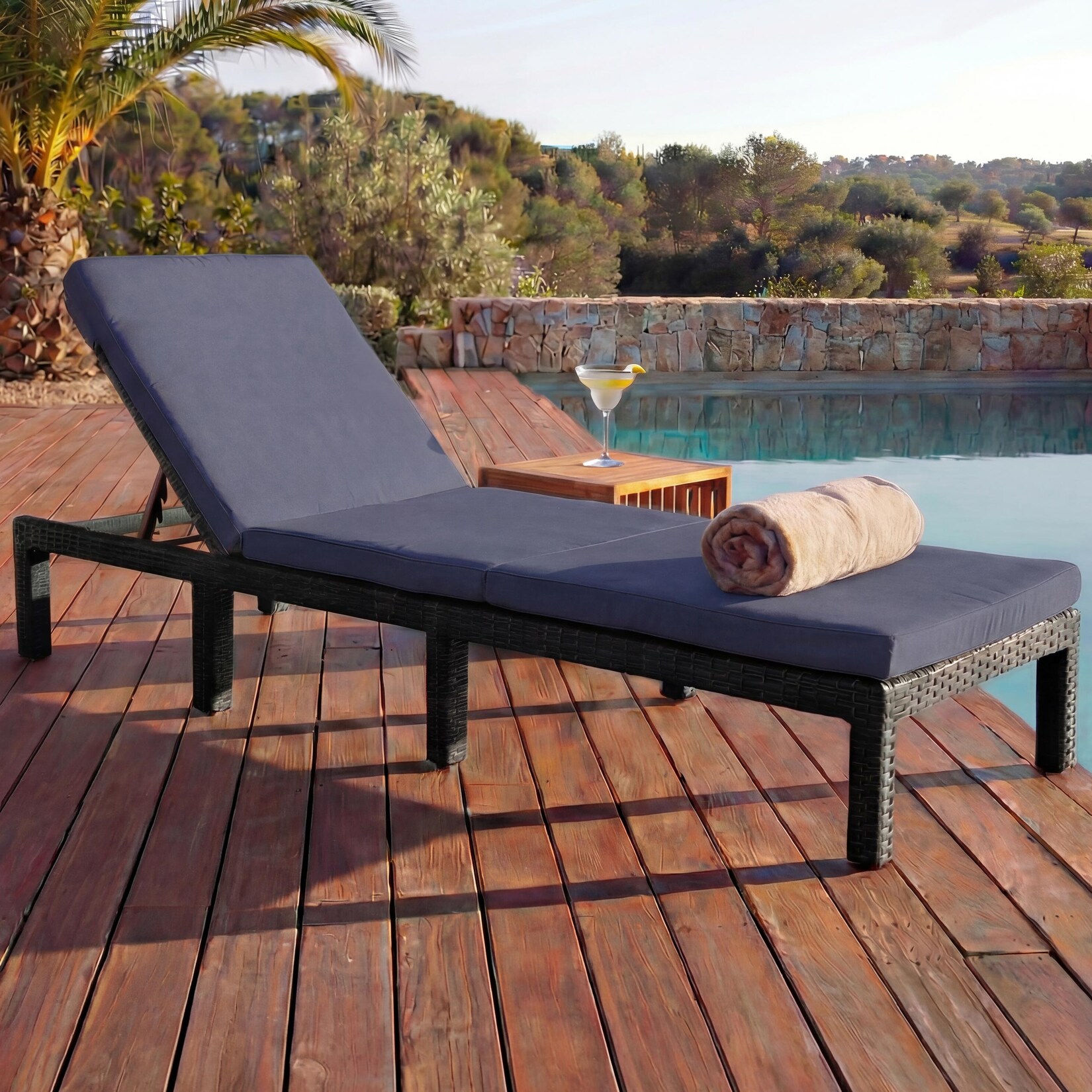Poly-Rattan Sonnenliege MCW-A51, Relaxliege Gartenliege Liege ~ Basic anthrazit, Kissen grau