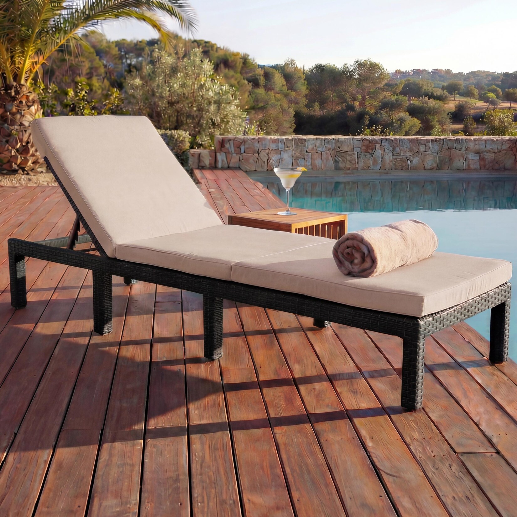 Poly-Rattan Sonnenliege MCW-A51, Relaxliege Gartenliege Liege ~ Basic anthrazit, Kissen creme