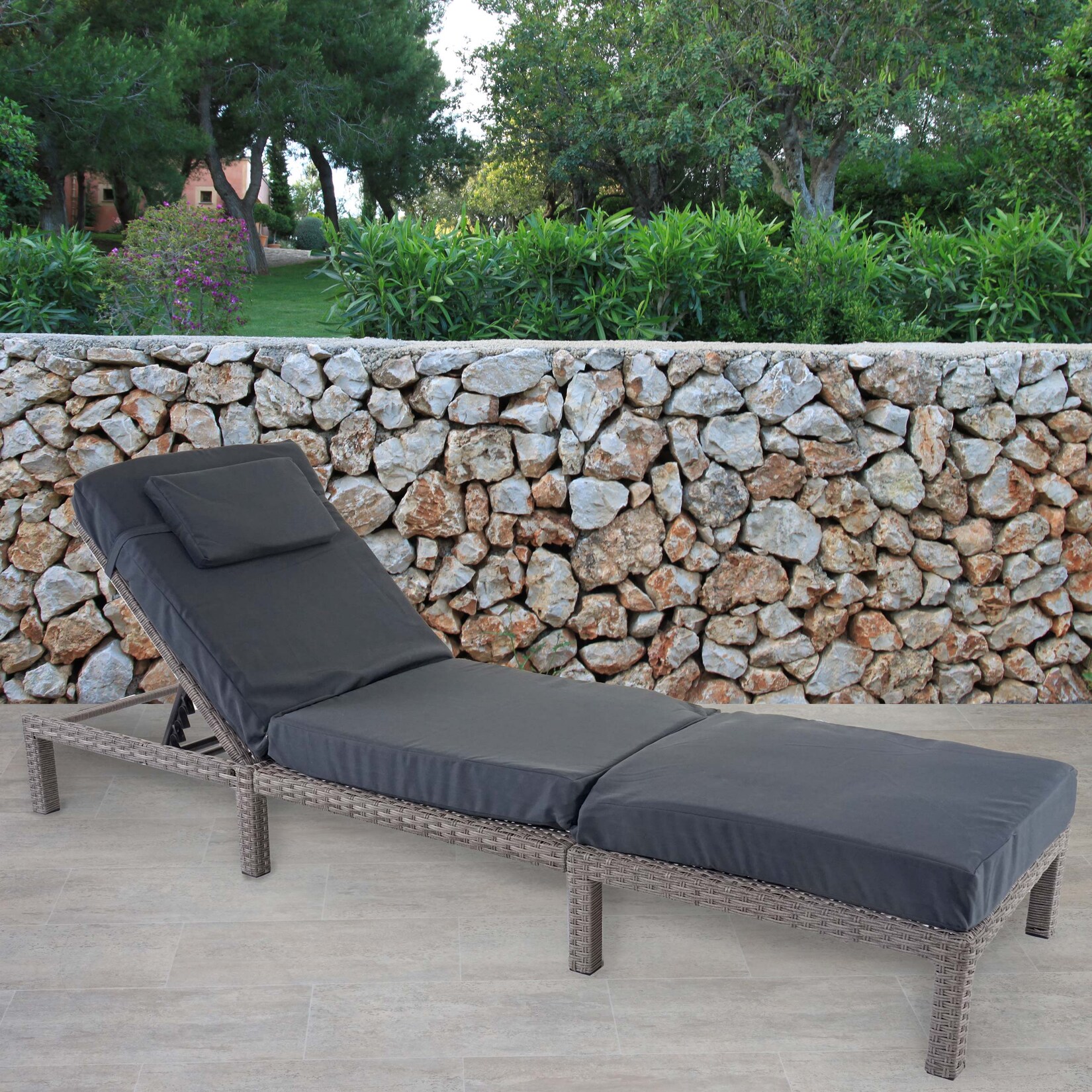 Poly-Rattan Sonnenliege MCW-A51, Relaxliege Gartenliege Liege ~ Premium grau, Kissen dunkelgrau | 04057651291369