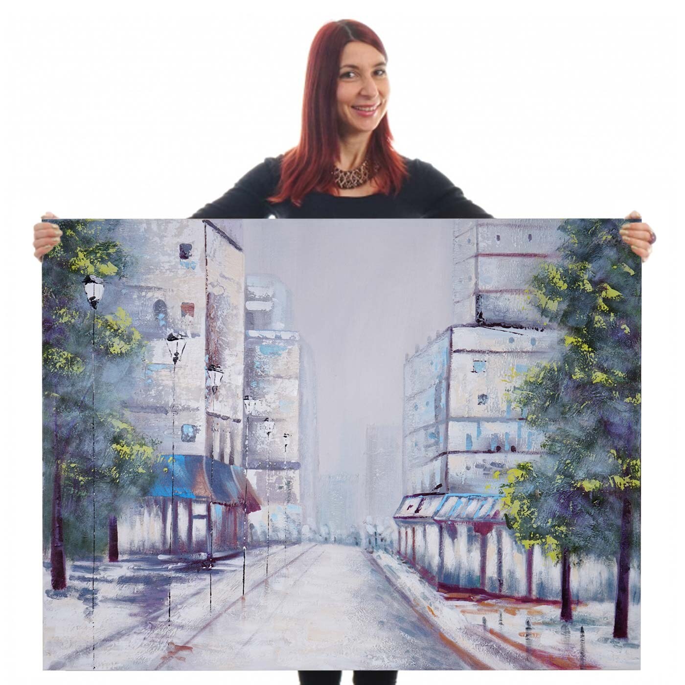 Wandbild Ortschaft, 100% handgemaltes Ölgemälde Gemälde XL, 120x90cm