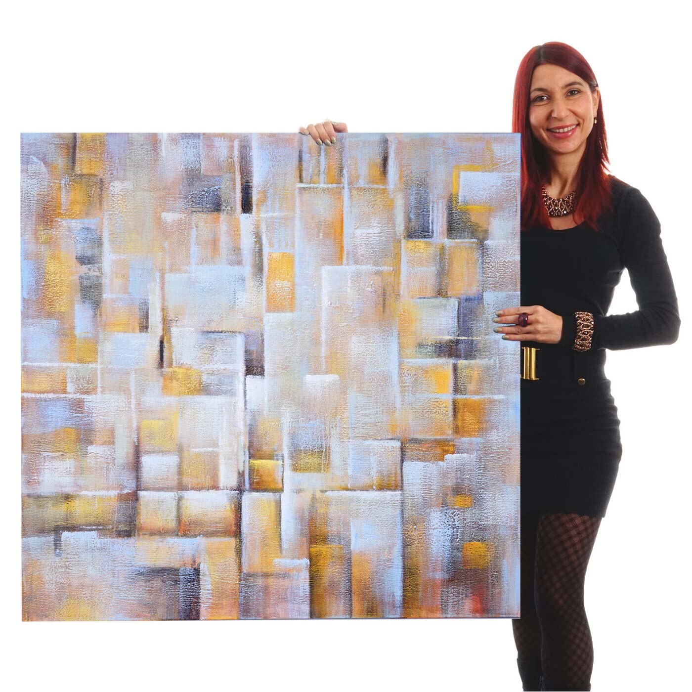 Wandbild Cubes, 100% handgemaltes Ölgemälde Gemälde XL, 100x100cm