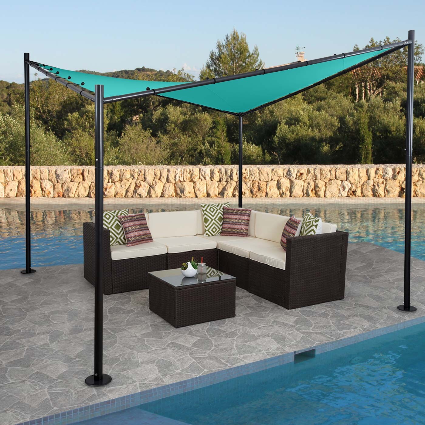 Pergola MCW-A41, Garten Pavillon Sonnensegel, stabiles 6cm Stahl-Gestell ~ 4x4m türkis | 04057651300801